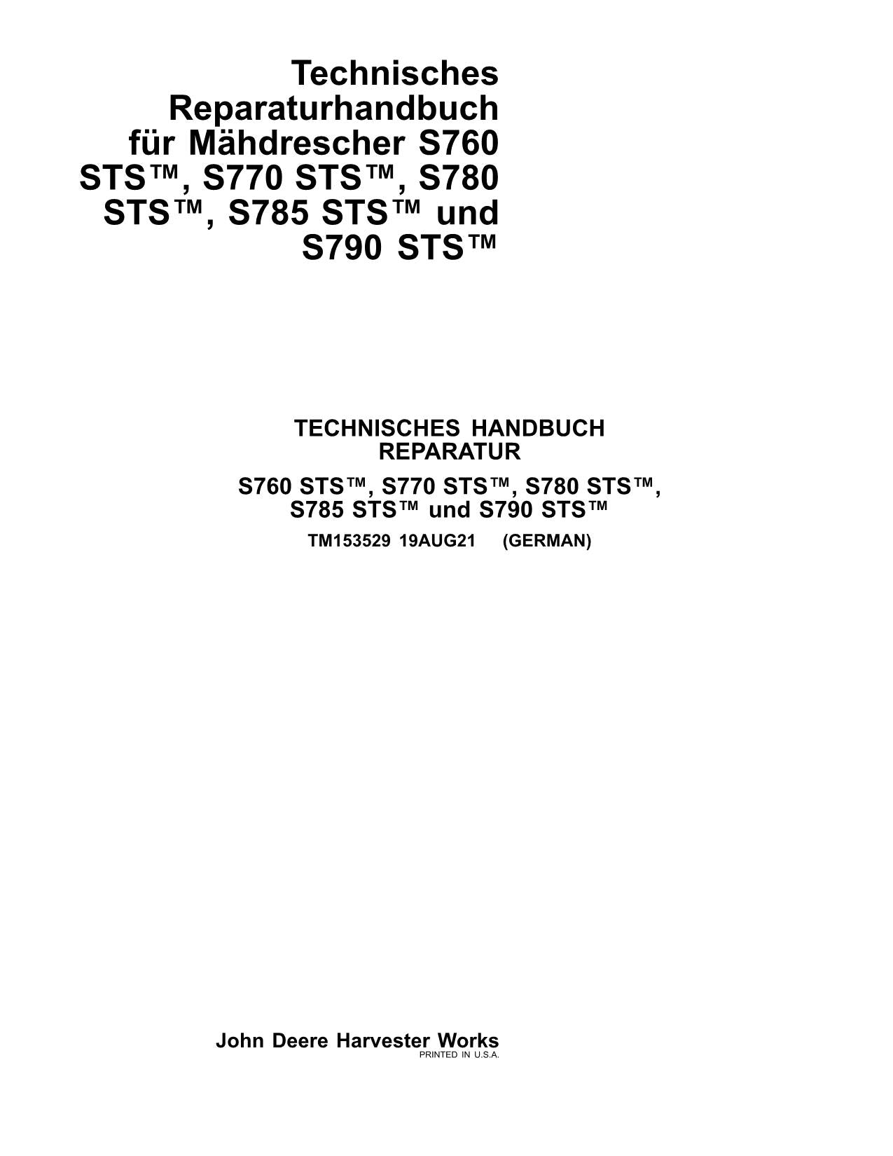 John Deere S770 S780 S785 S790 S760 STS manual de reparación del fabricante