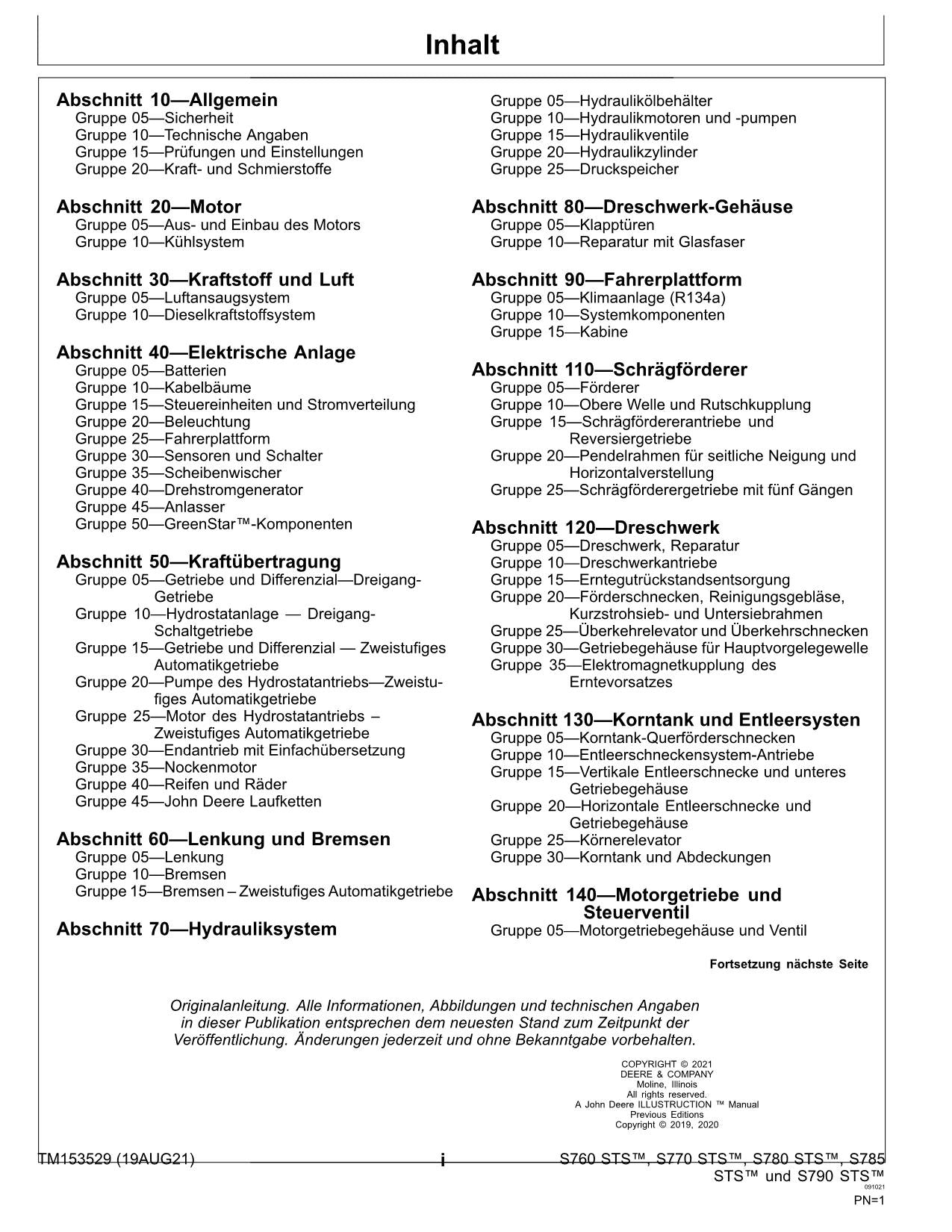 John Deere S770 S780 S785 S790 S760 STS manual de reparación del fabricante