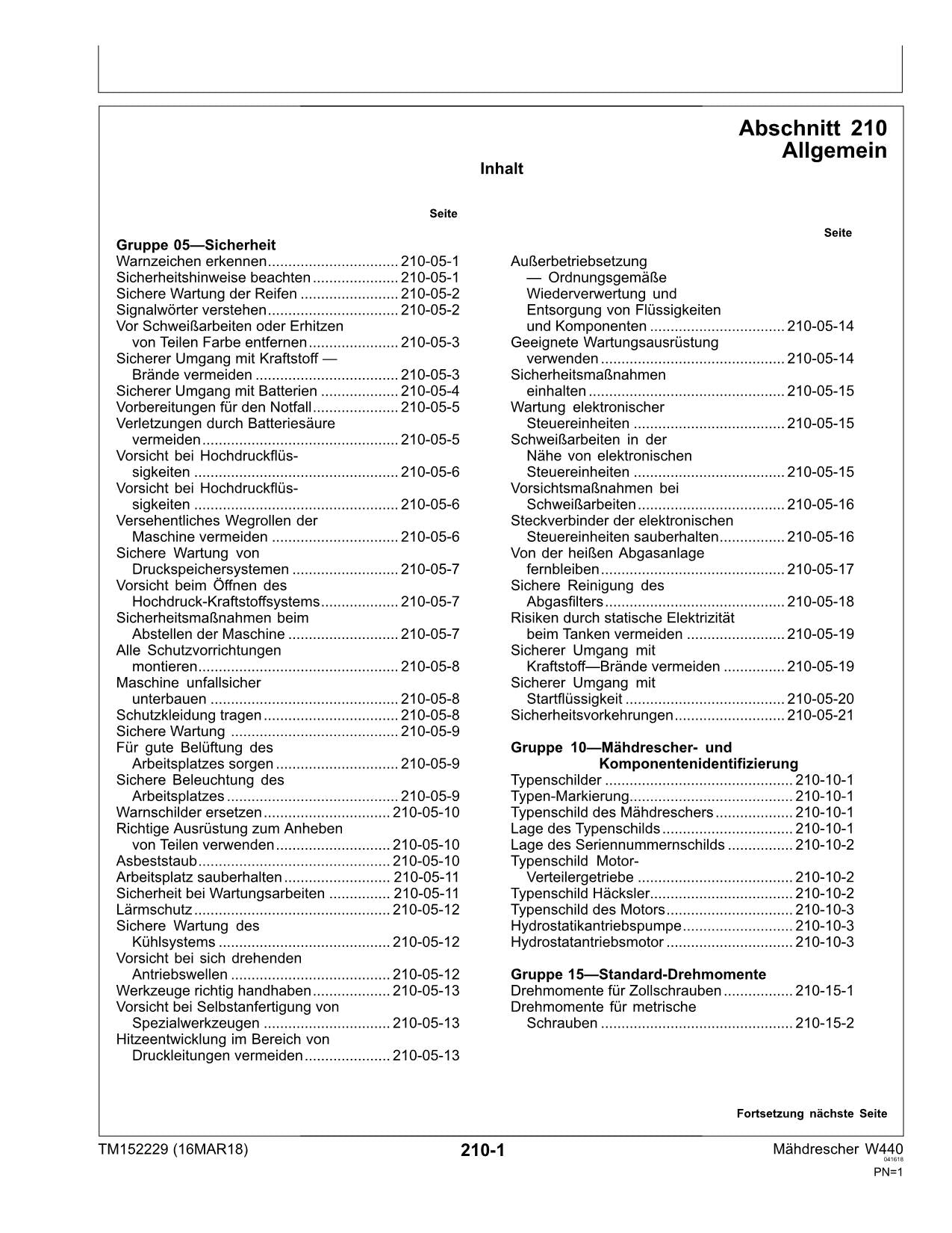 Manual de reparación de diagnóstico de mähdrescher John Deere W440