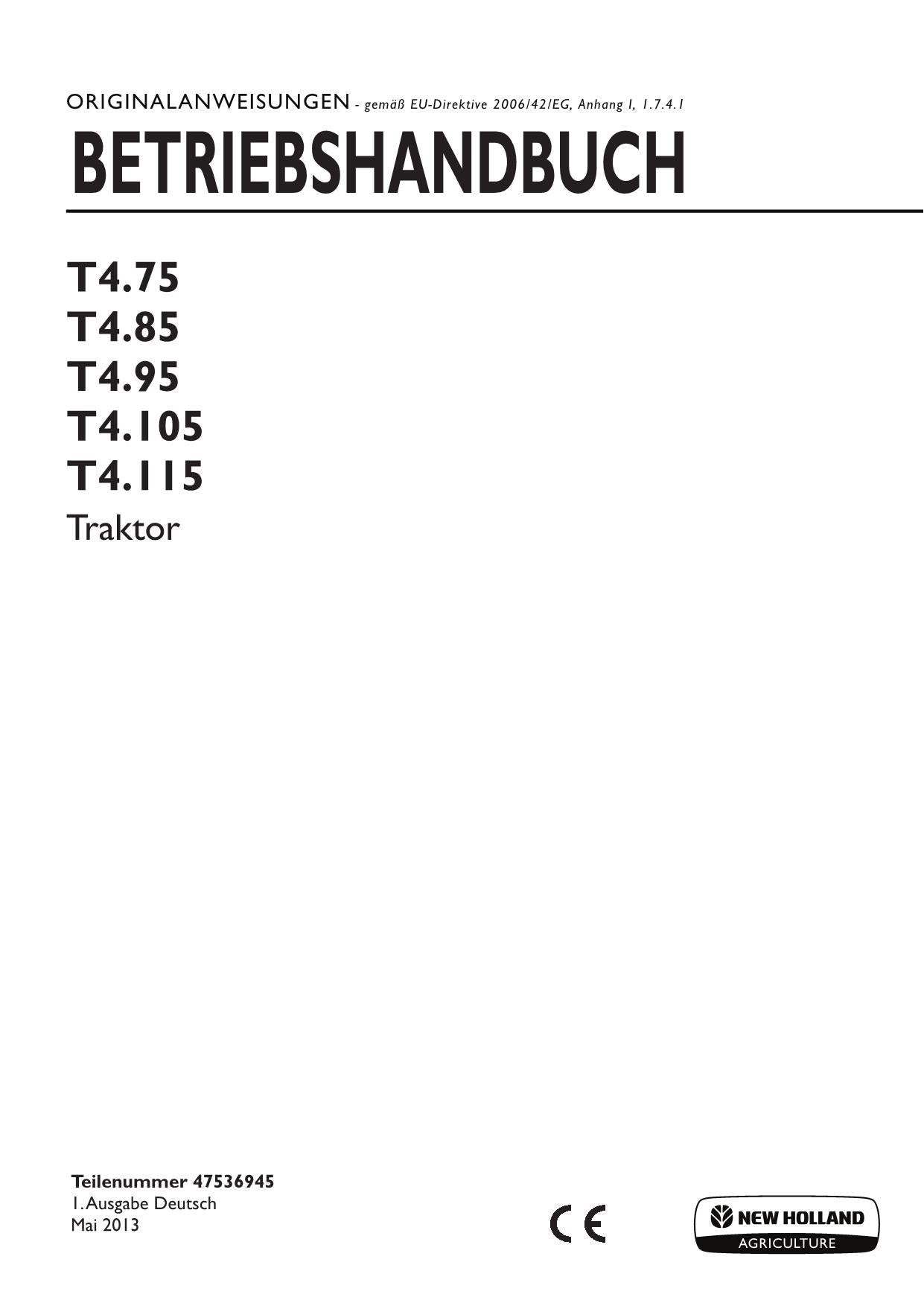 New Holland T4.75 T4.85 T4.95 T4.105 T4.115 traktor betriebsanleitung #1