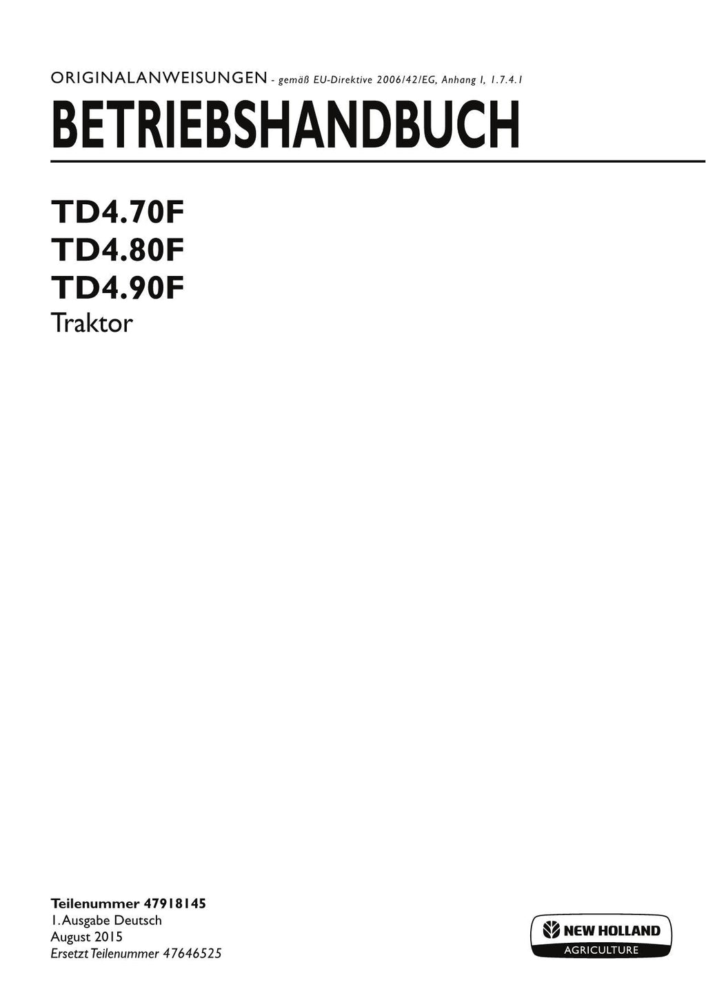 New Holland TD4.70F TD4.80F TD4.90F traktor betriebsanleitung #2