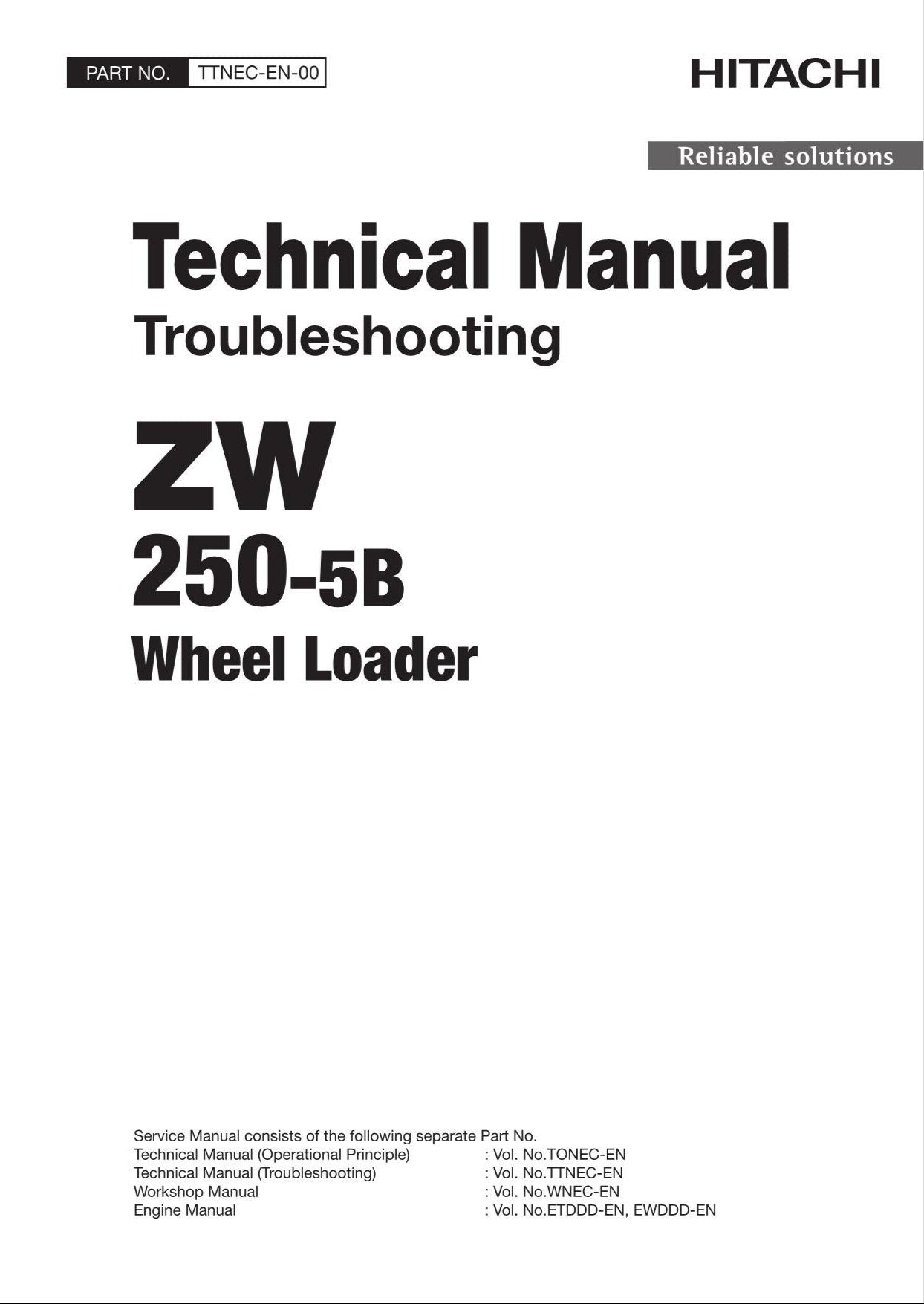 Hitachi ZW250-5B Wheel Loader Technical Manual Troubleshooting +Schematics