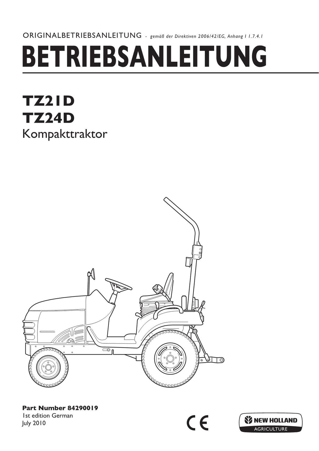 New Holland TZ21D TZ24D traktor betriebsanleitung