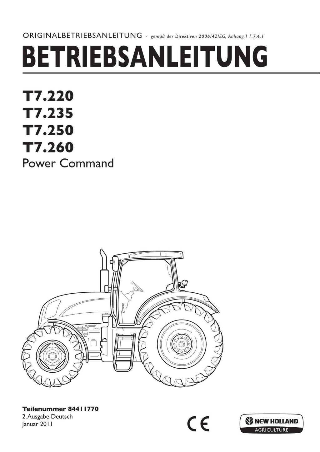 New Holland T7.220 T7.235 T7.250 T7.260 traktor betriebsanleitung 84411770