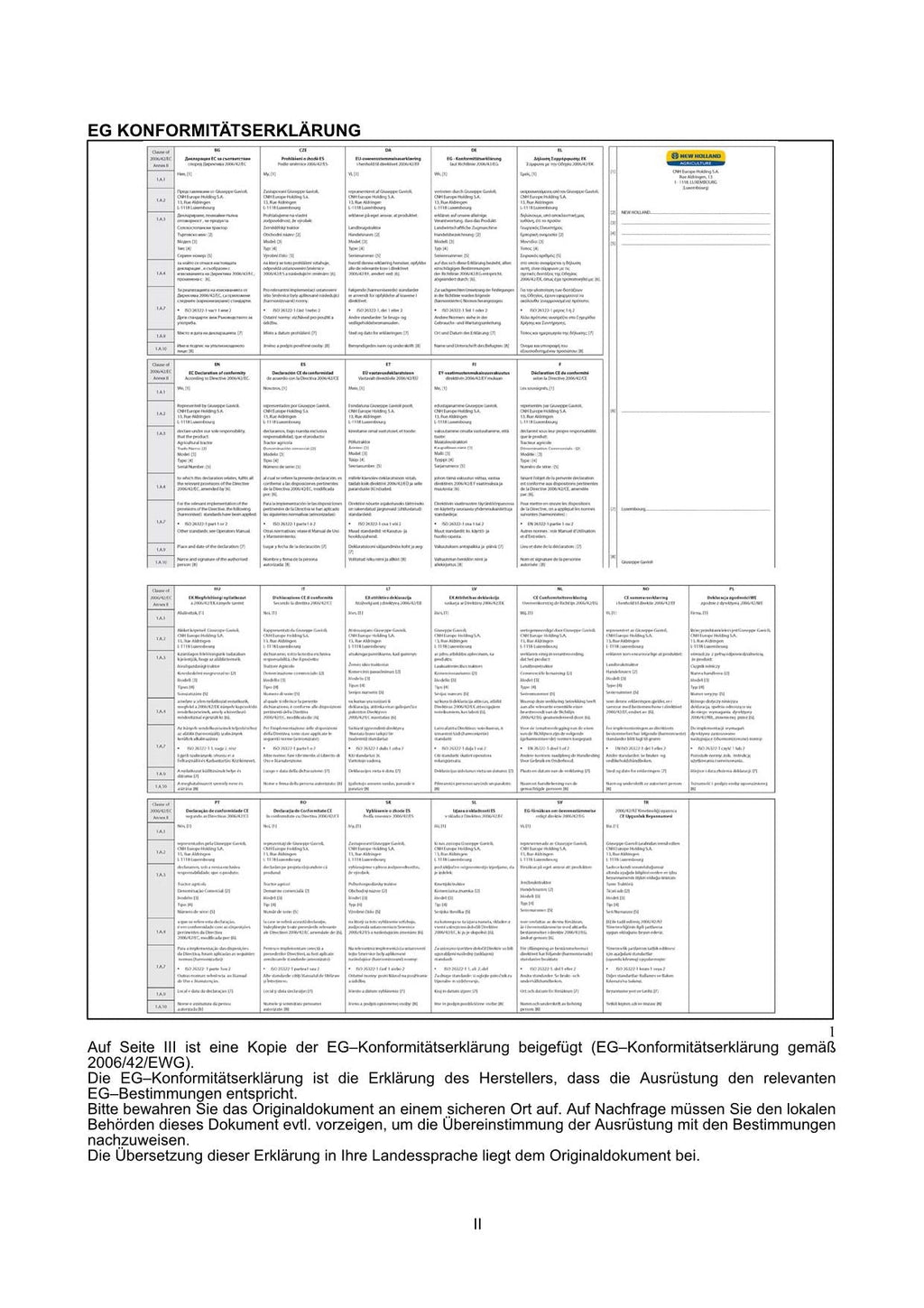 New Holland F480 traktor betriebsanleitung