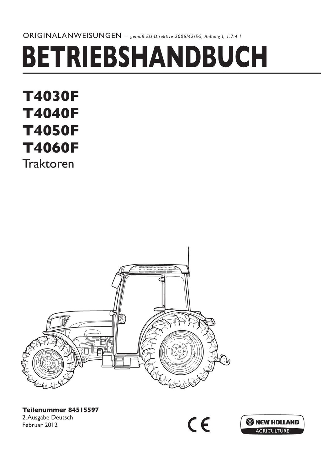 New Holland T4030F T4040F T4050F T4060F traktor betriebsanleitung 2012