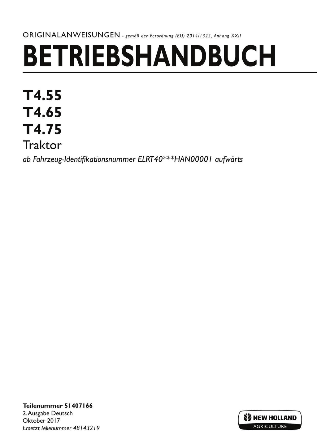 New Holland T4.55 T4.65 T4.75 traktor betriebsanleitung N00001-