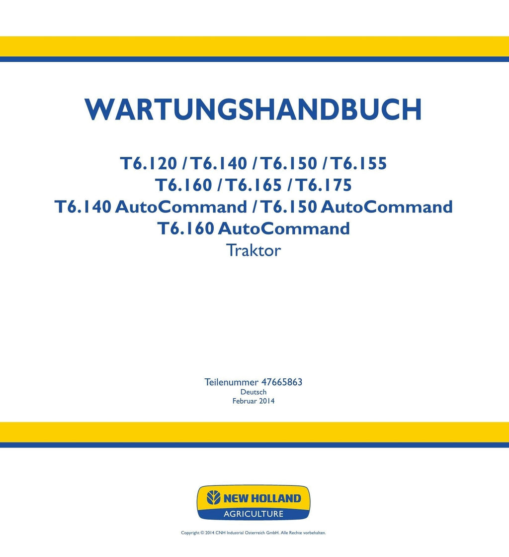 NEW HOLLAND T6.155 T6.160 T6.165 T6.175 TRAKTOR REPARATURHANDBUCH