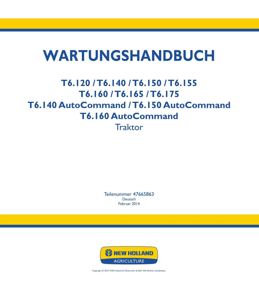 NEW HOLLAND T6.120 T6.140 T6.150 TRAKTOR REPARATURHANDBUCH