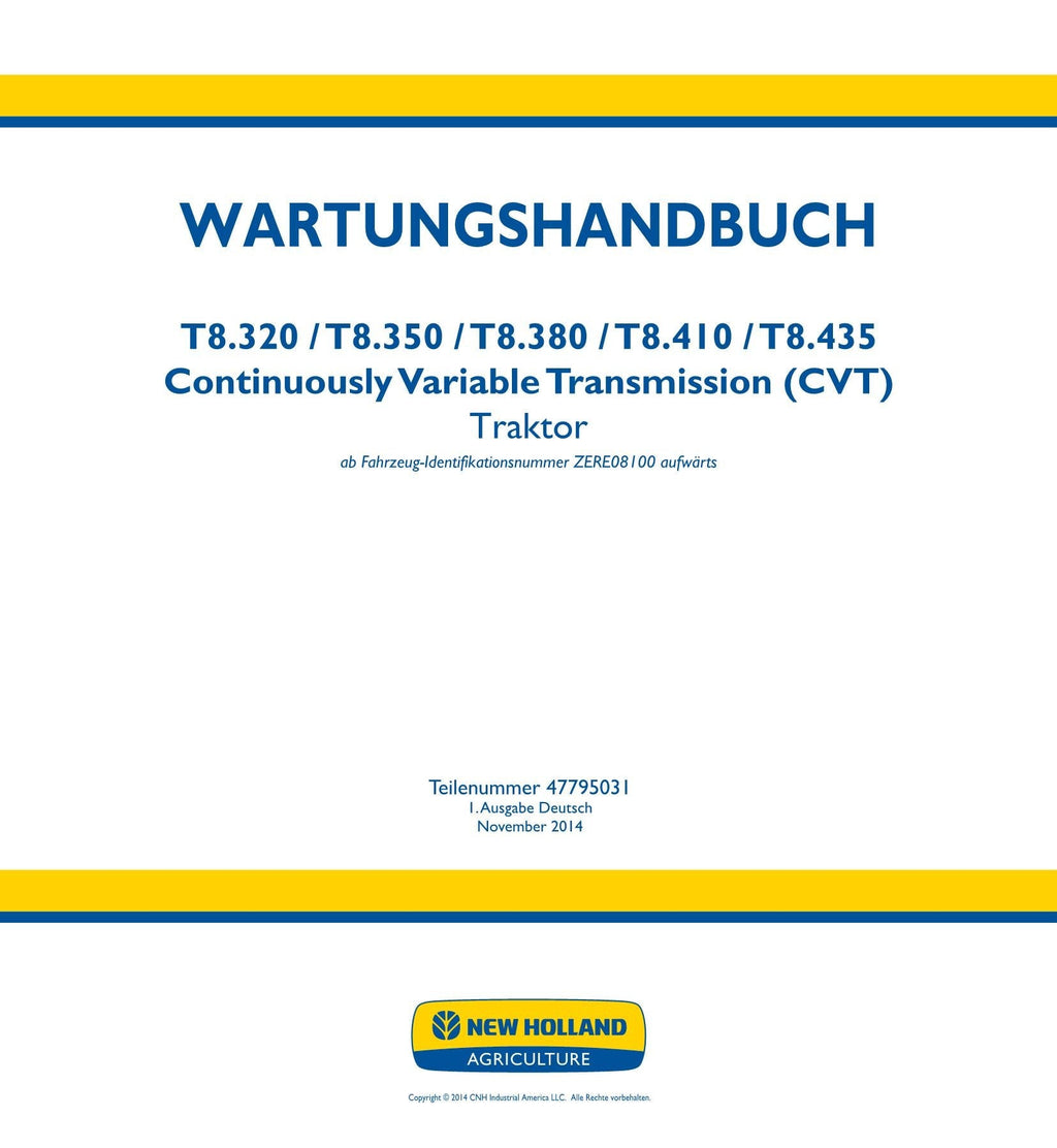 NEW HOLLAND T8.320 T8.350 T8.380 T8.410 T8.435 TRAKTOR REPARATURHANDBUCH #1