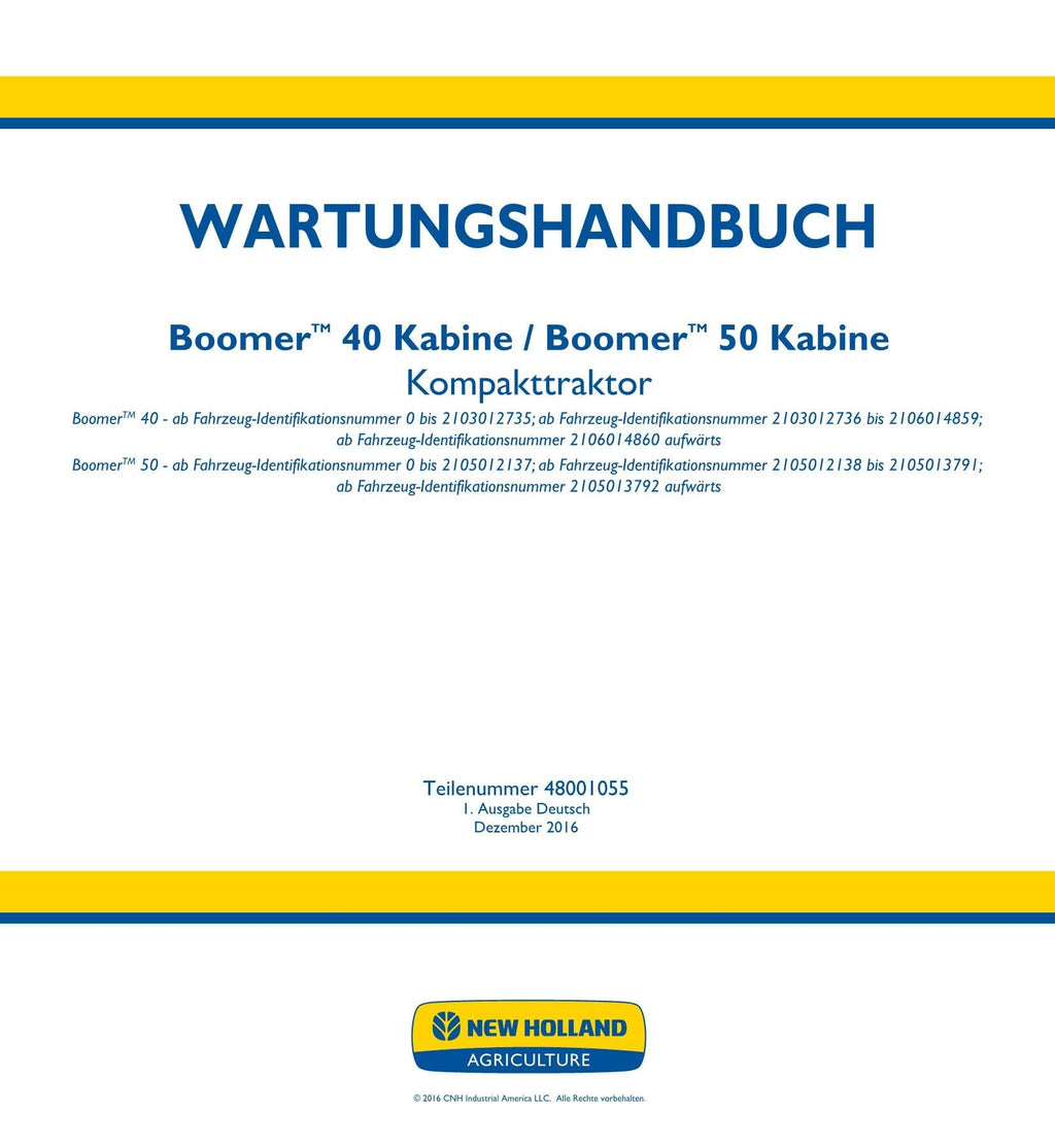 NEW HOLLAND BOOMER 40 50 TRAKTOR REPARATURHANDBUCH #1