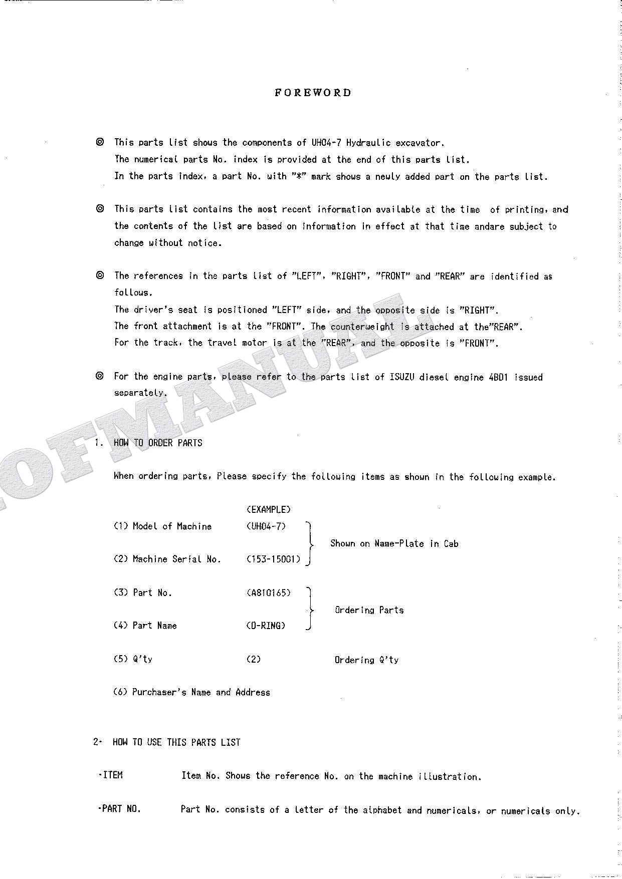 HITACHI UH04-7 Excavator Parts Catalog Manual P153-1-1