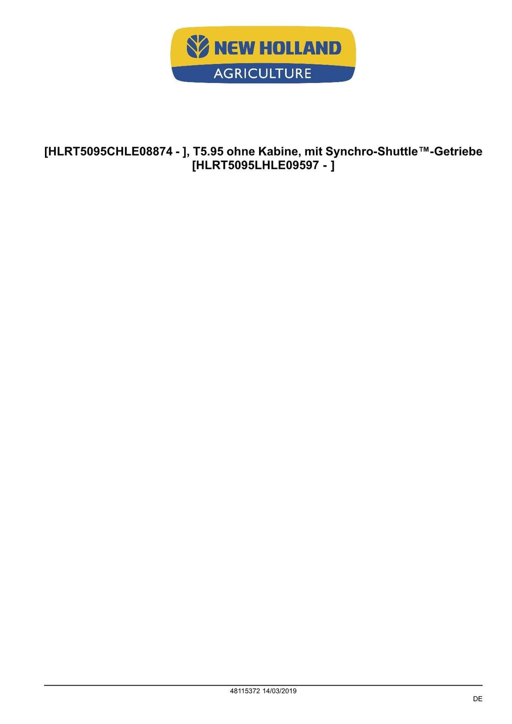 NEW HOLLAND T5.75 T5.85 T5.95 T5.105 T5.115 TRAKTOR REPARATURHANDBUCH