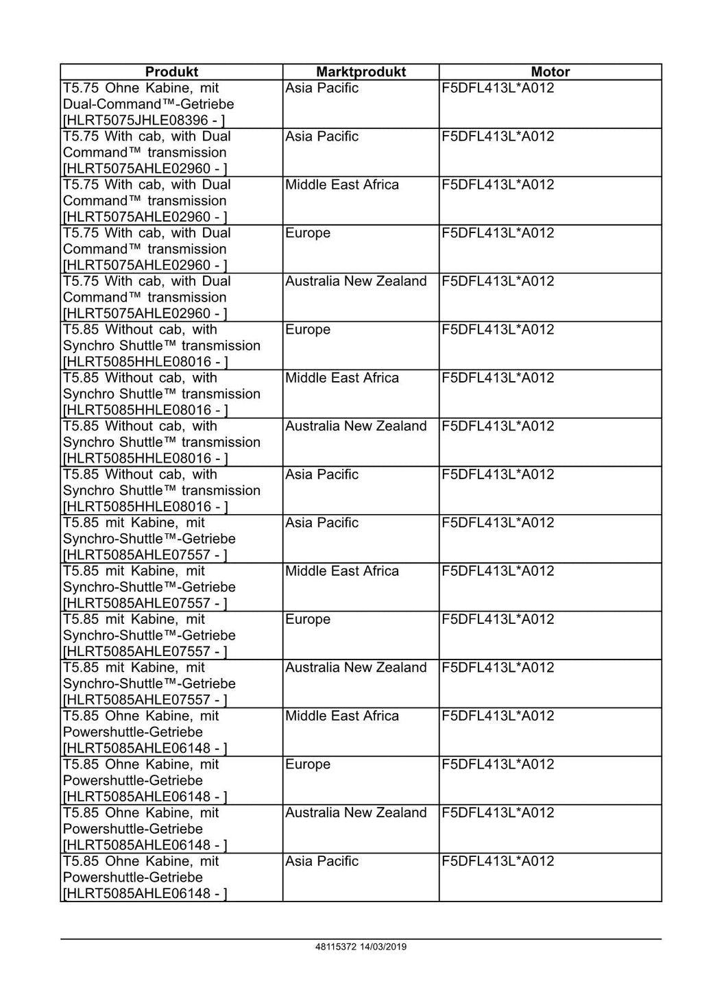 NEW HOLLAND T5.75 T5.85 T5.95 T5.105 T5.115 TRAKTOR REPARATURHANDBUCH