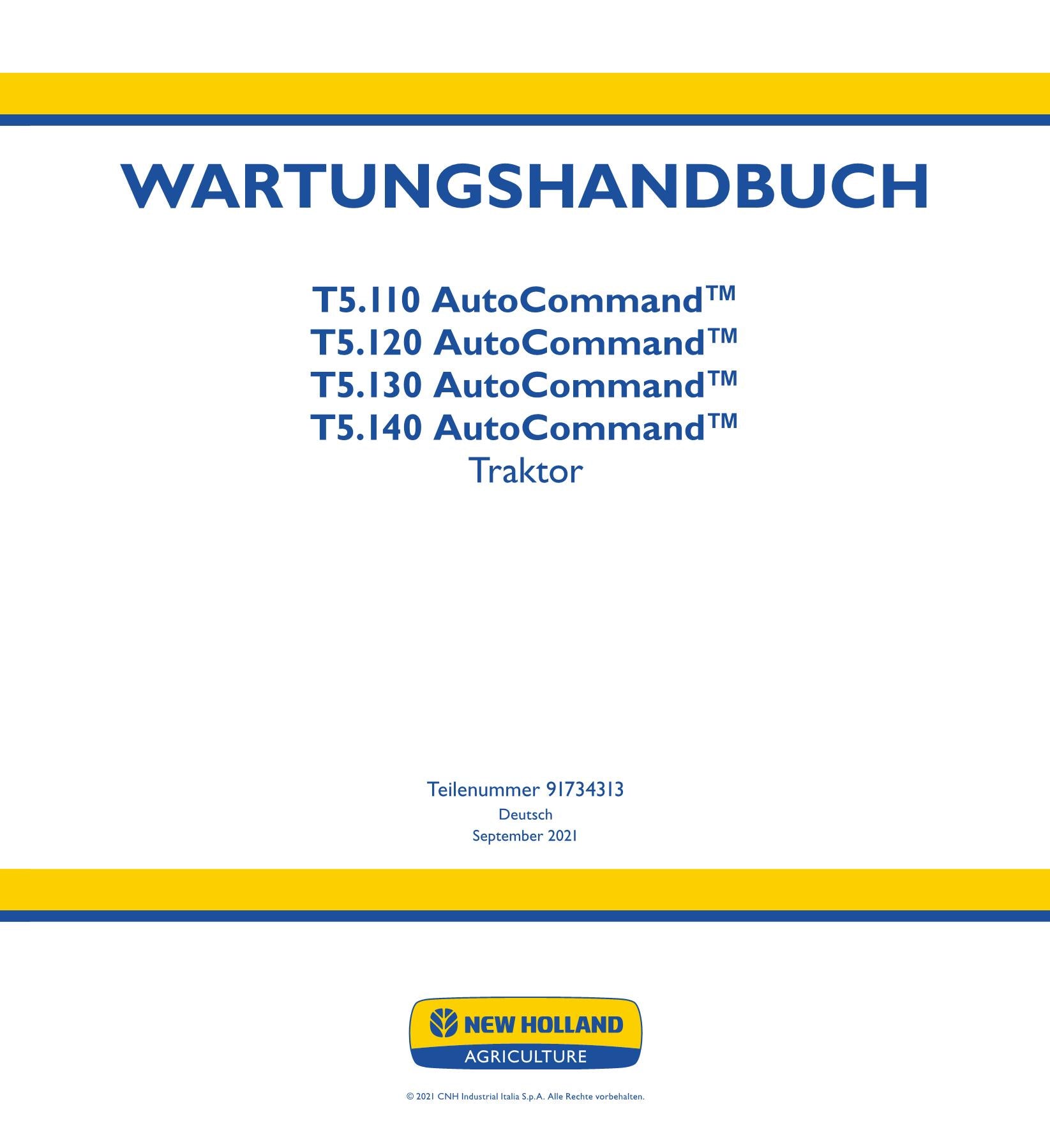 NEW HOLLAND T5.110 T5.120 T5.130 T5.140 TRAKTOR REPARATURHANDBUCH BUCH
