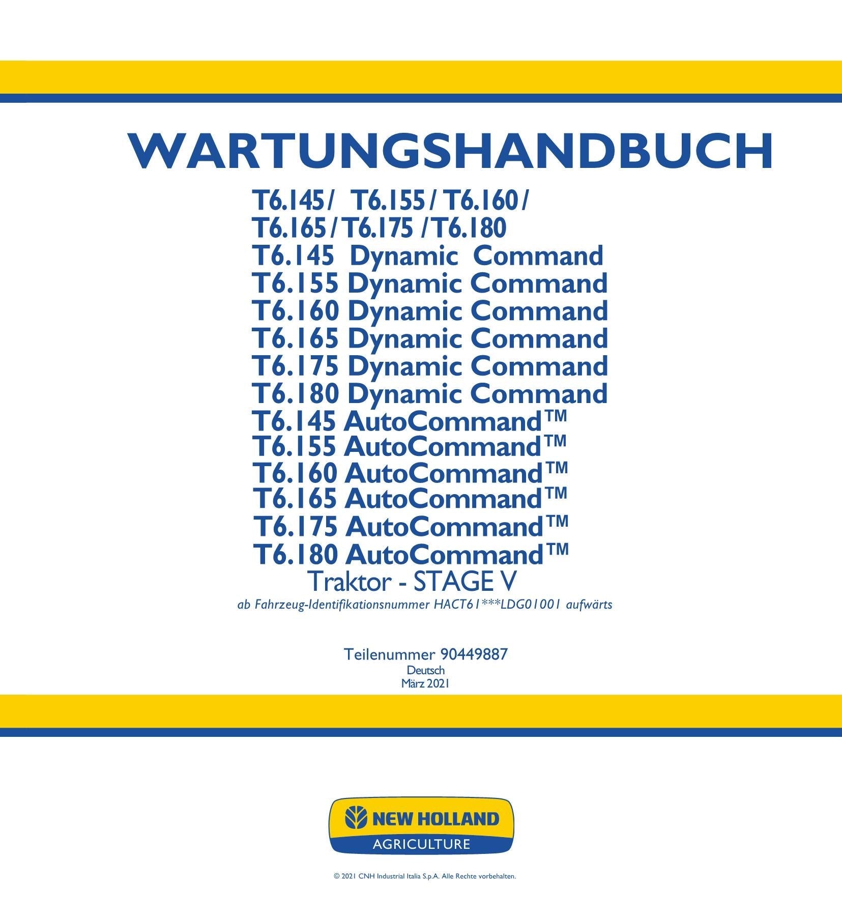 NEW HOLLAND T6.145 T6.155 T6.160 T6.165 T6.175 T6.180 TRAKTOR REPARATURHANDBUCH