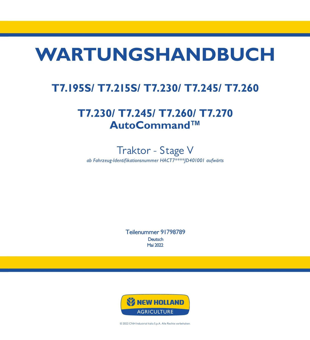 NEW HOLLAND T7.245 T7.260 T7.270 TRAKTOR REPARATURHANDBUCH
