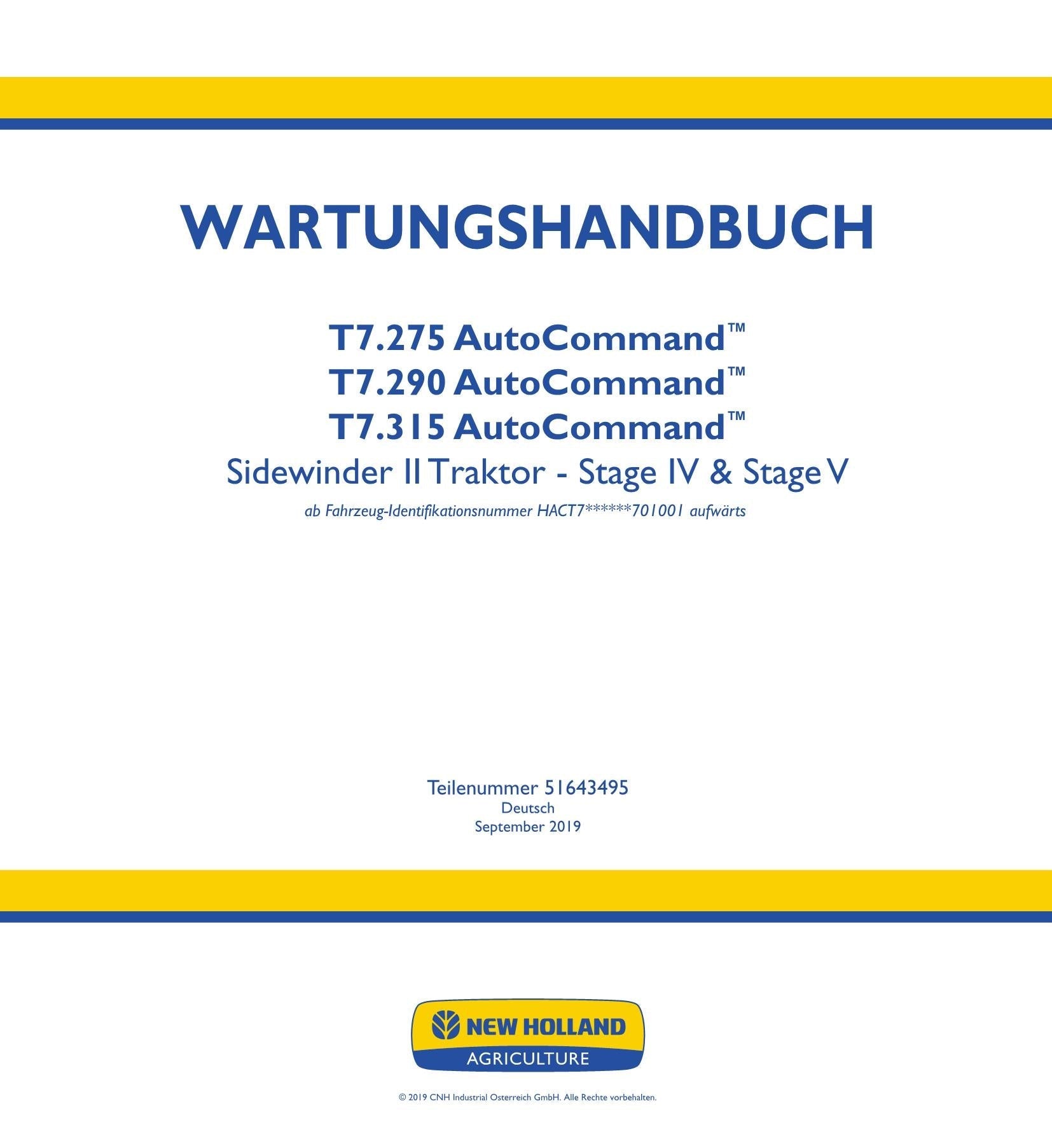 NEW HOLLAND T7.275 T7.290 T7.315 TRAKTOR REPARATURHANDBUCH