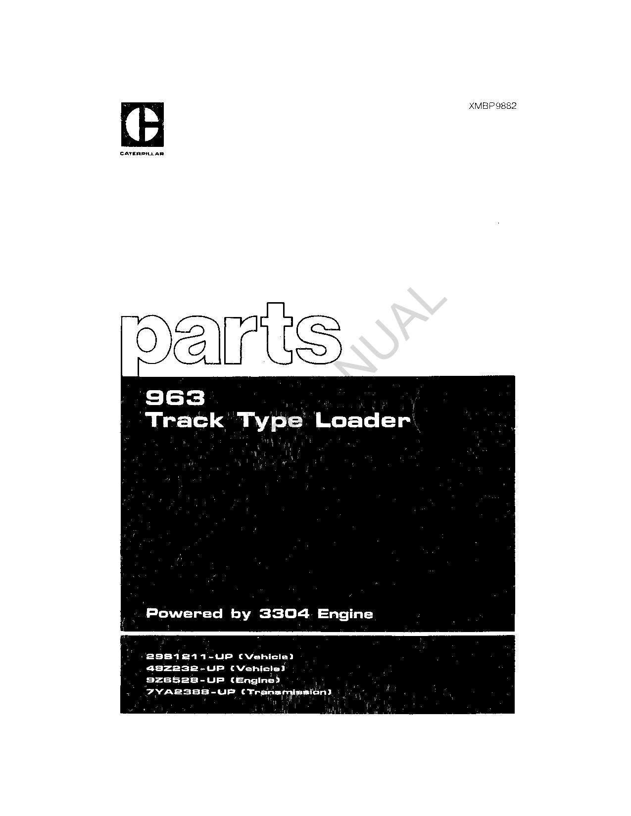 Caterpillar Cat 963 Track Type Loader Parts Catalog Manual XMBP9882
