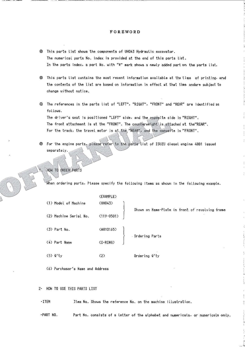 HITACHI UH043 Excavator Parts Catalog Manual EP119-1-2