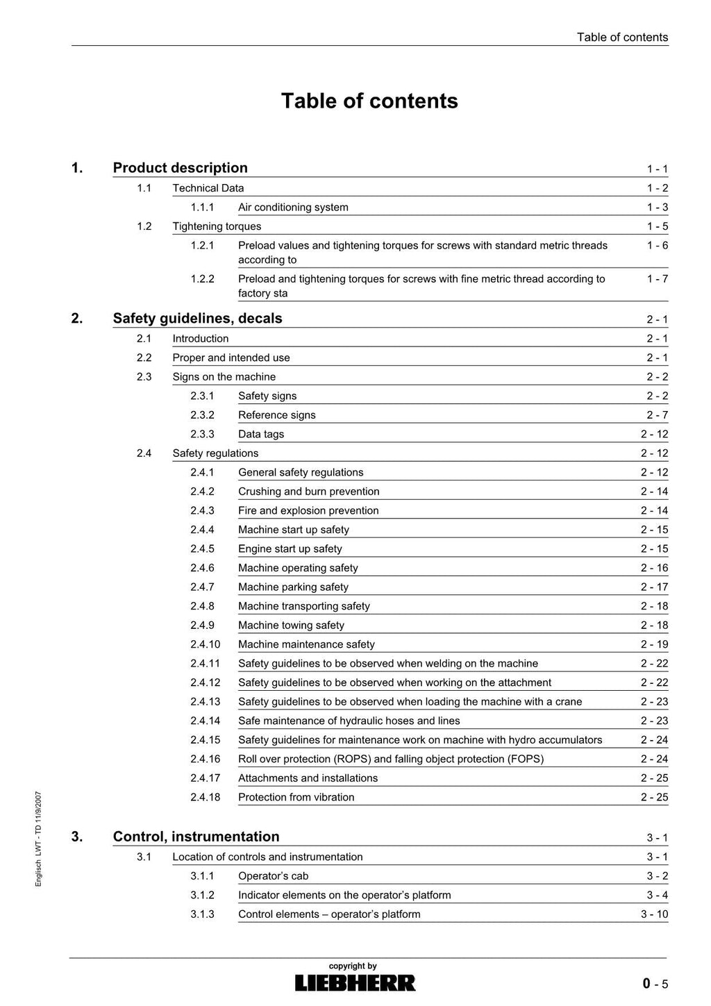 Liebherr LR624 CRAWLER LOADER Operators manual serial 8957
