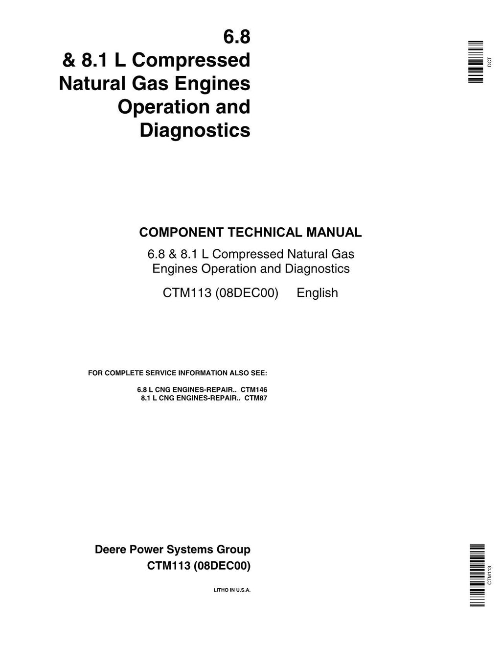 John Deere 6081 6.8 8.1 L Compressed Engine Operation Diagnostics Service manual