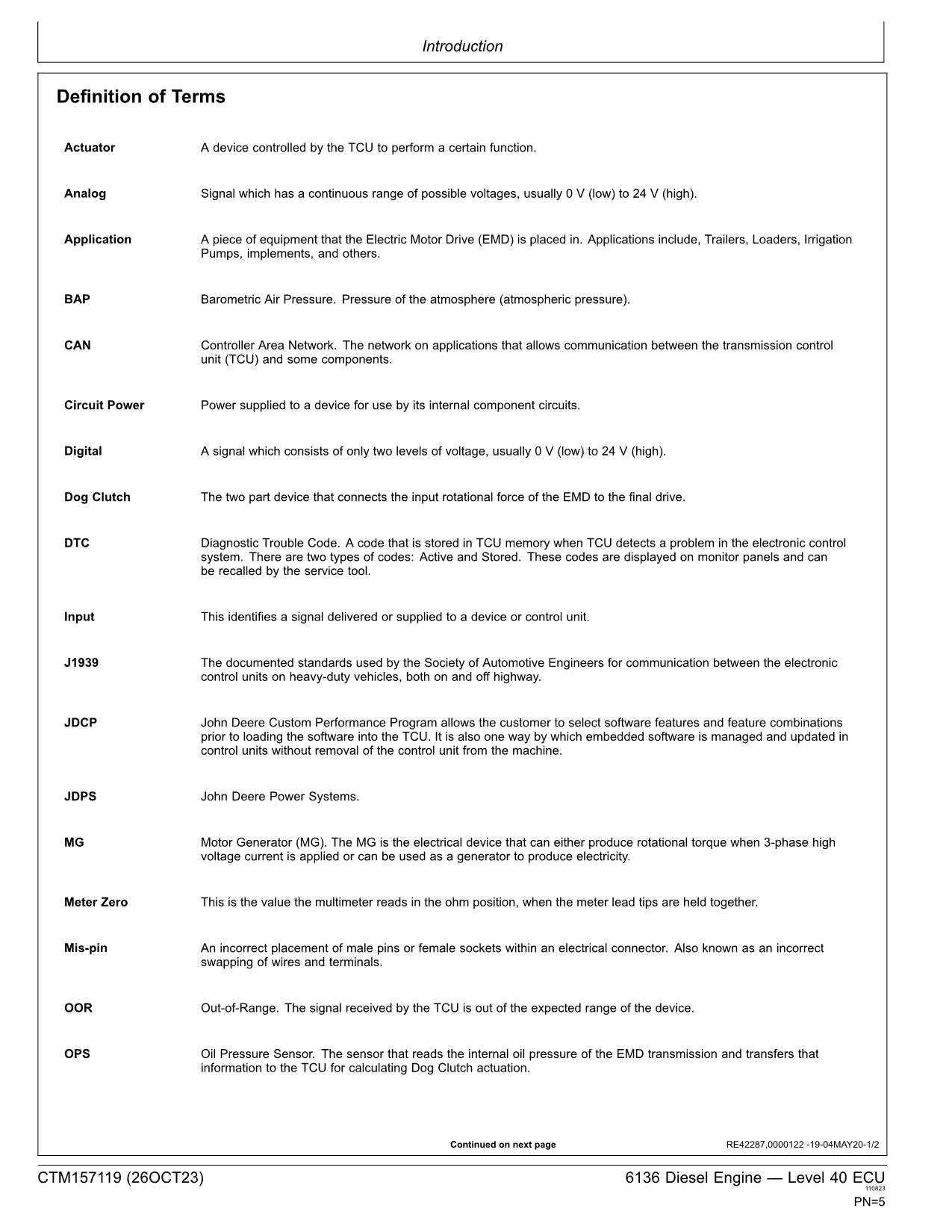 John Deere 6136 Engine Level 40 ECU REPAIR SERVICE TECHNICAL MANUAL CTM157119