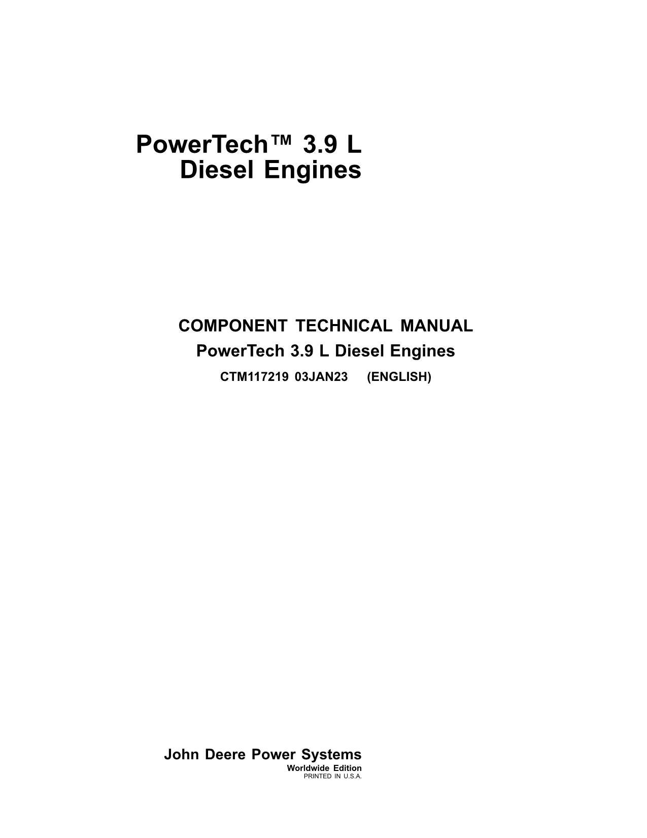 John Deere PowerTech 4039 3.9 W70 L Engine REPAIR SERVICE MANUAL CTM117219