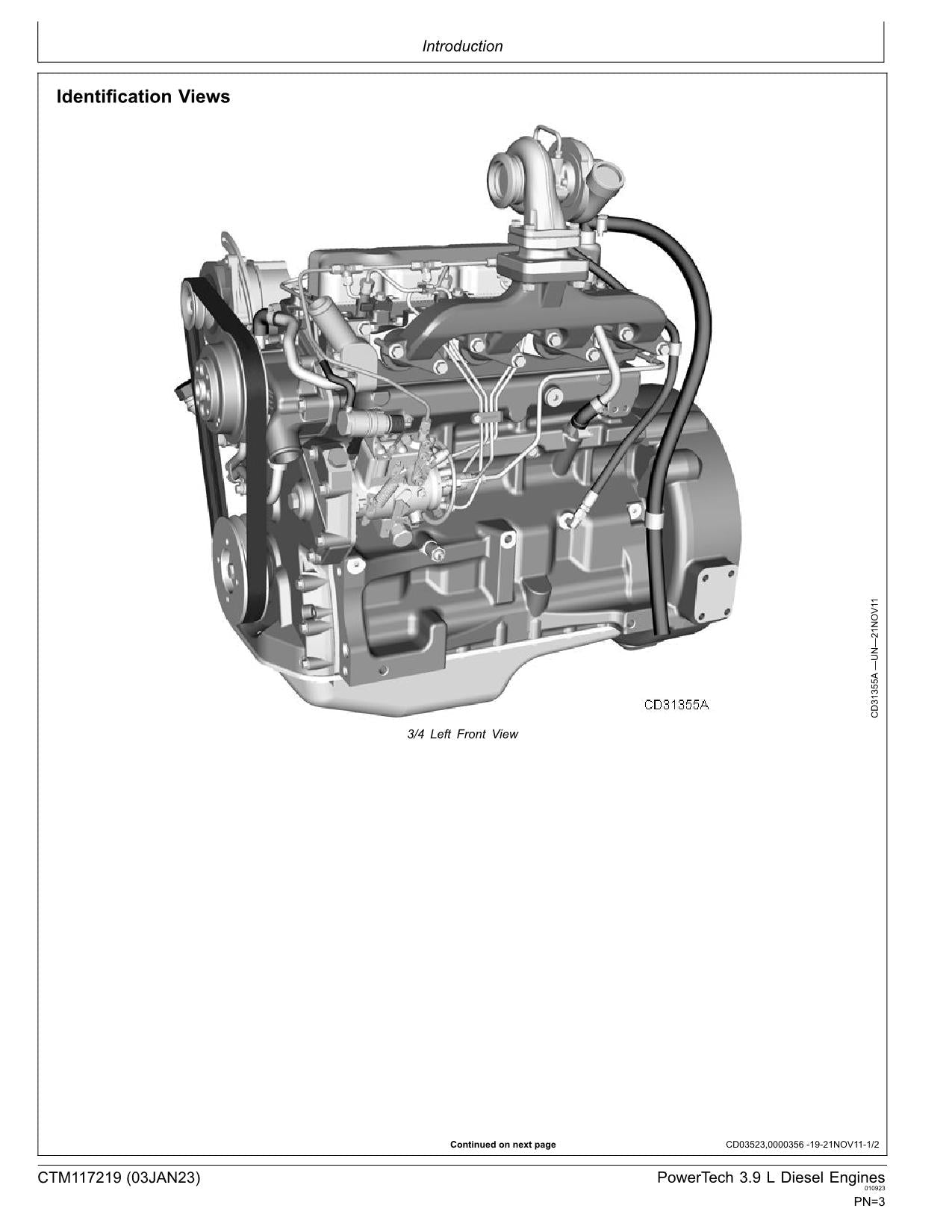 John Deere PowerTech 4039 3.9 W70 L Engine REPAIR SERVICE MANUAL CTM117219
