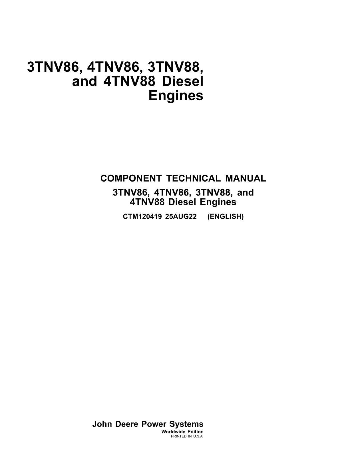 John Deere 3TNV86 4TNV86 3TNV88 4TNV88 Motor MANUAL DE REPARACIÓN Y SERVICIO CTM120419