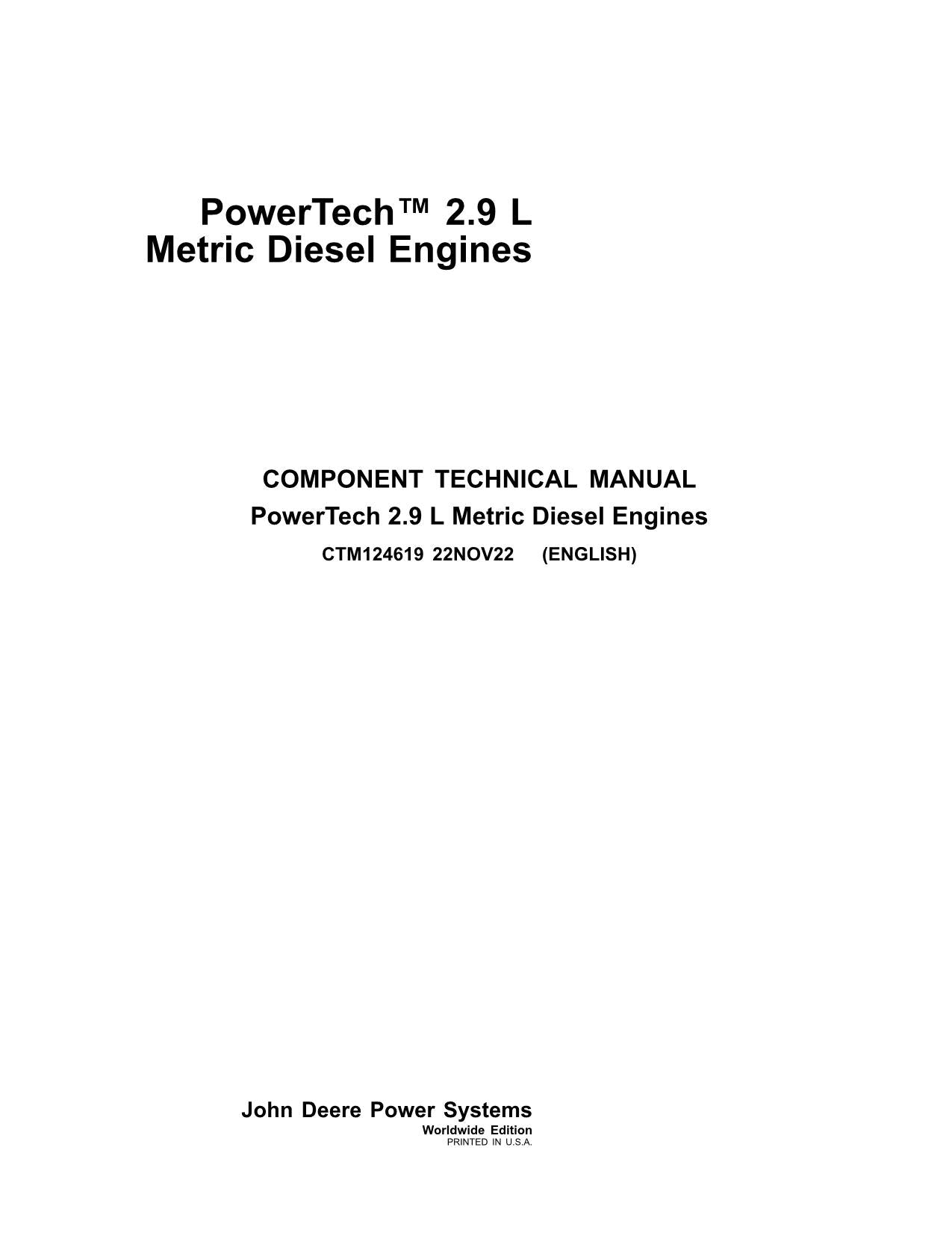 John Deere PowerTech 2.9 L Metric Engine REPAIR SERVICE MANUAL CTM124619