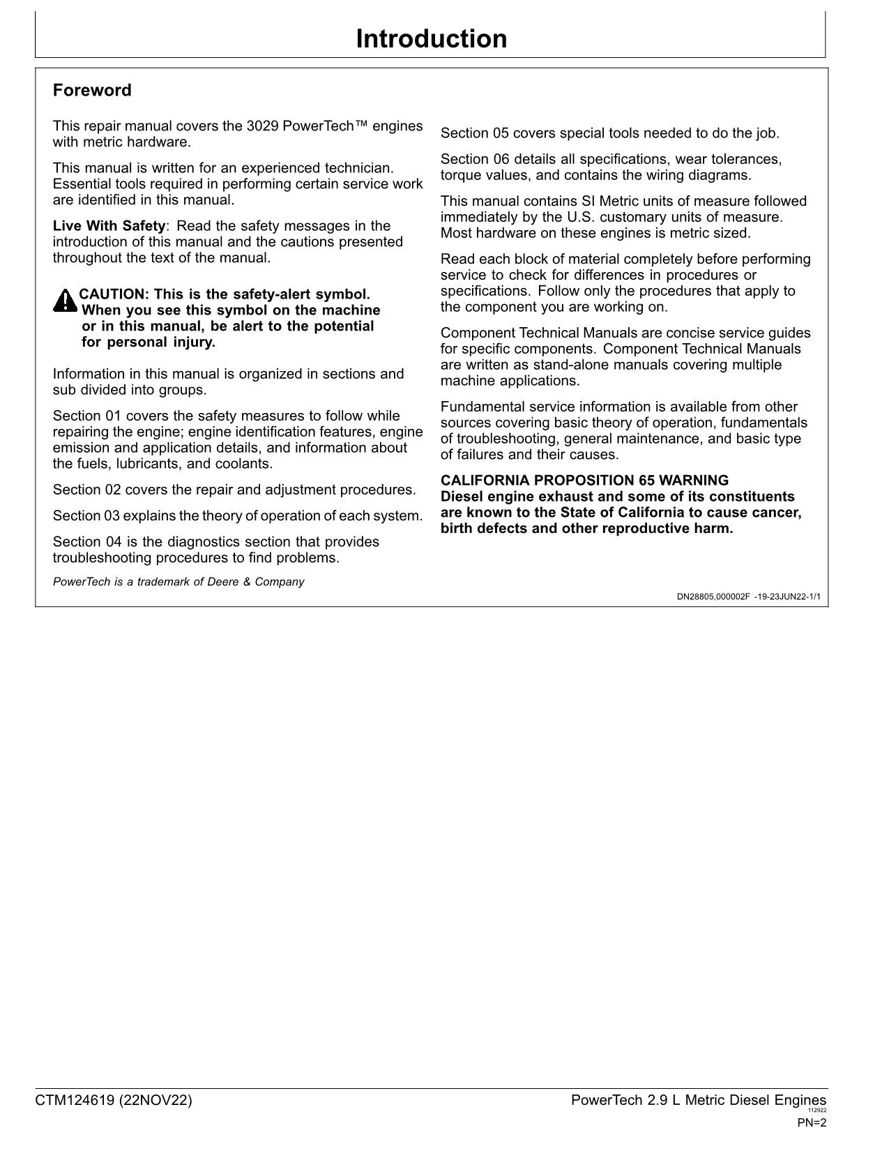John Deere PowerTech 2.9 L Metric Engine REPAIR SERVICE MANUAL CTM124619