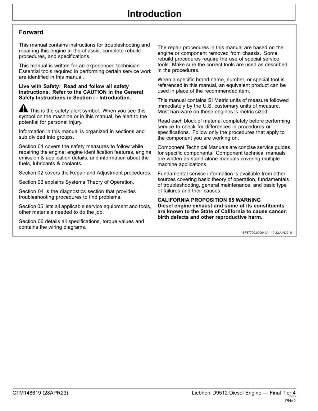 John Deere Liebherr D9512 Engine Final Tier 4 REPAIR SERVICE MANUAL CTM148619