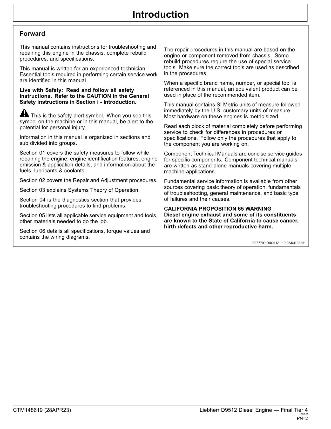 John Deere Liebherr D9512 Engine Final Tier 4 REPAIR SERVICE MANUAL CTM148619
