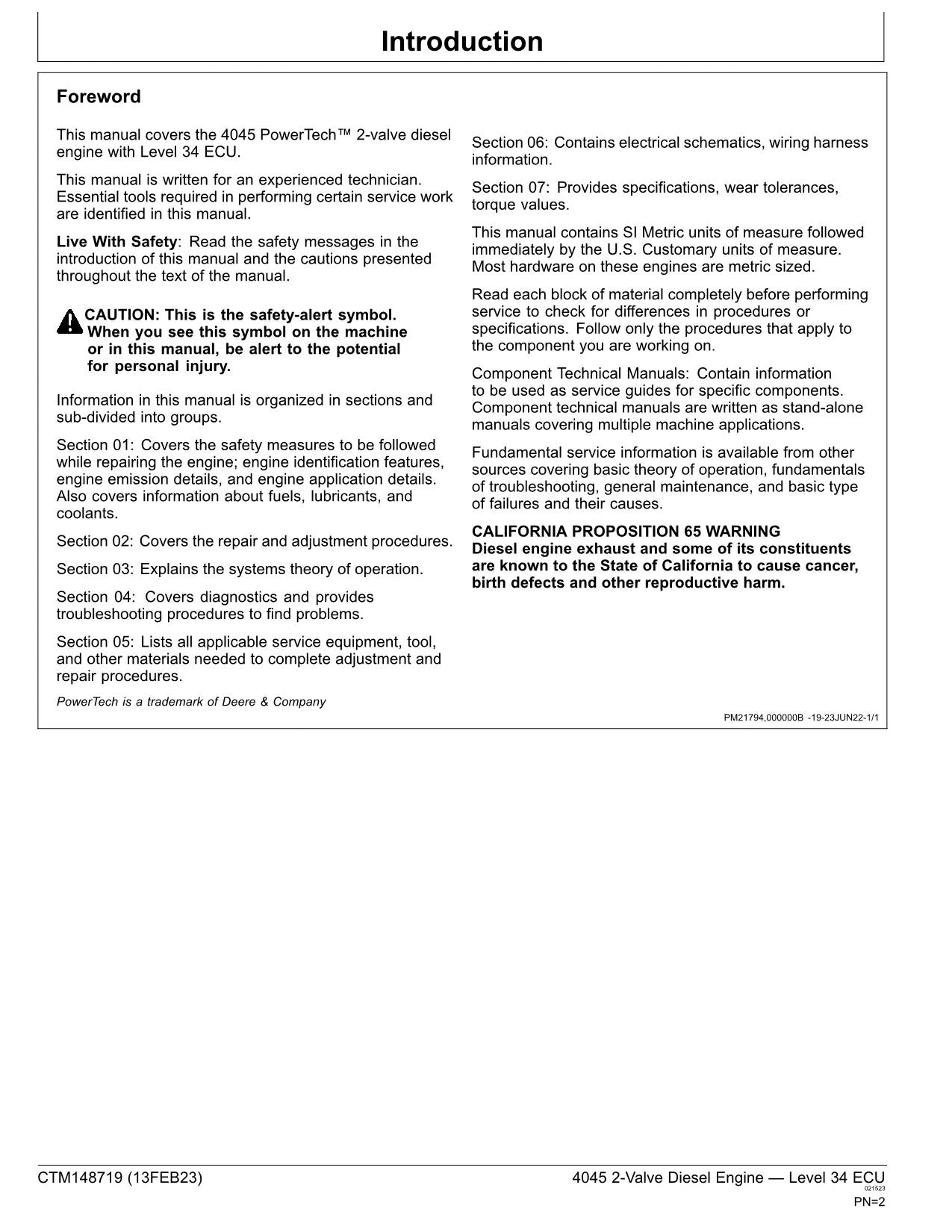 Manual de servicio de la ECU del motor John Deere 4045 de 2 válvulas, nivel 34, en todo el mundo