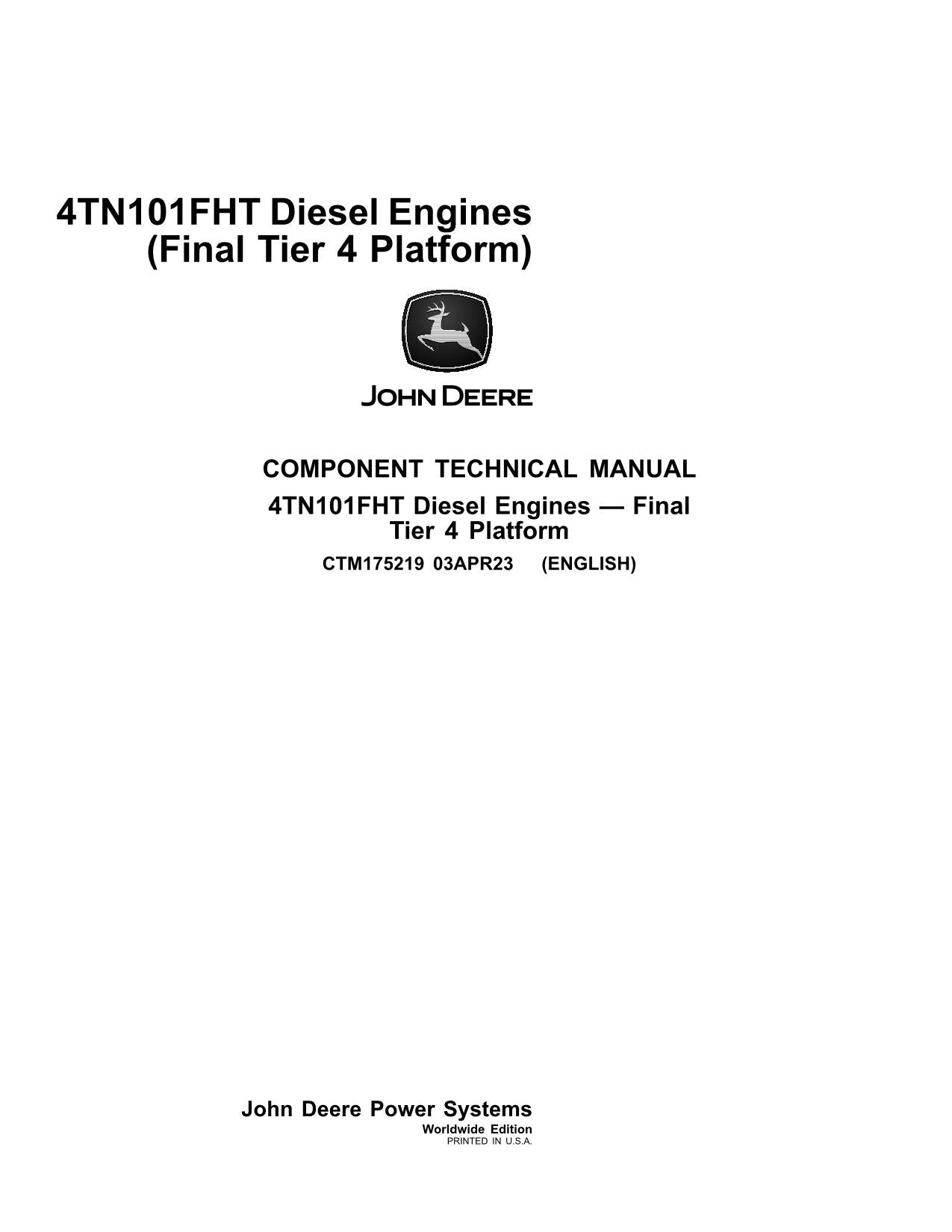 John Deere Yanmar 4TN101FHT Engine Final Tier 4 Platform REPAIR SERVICE MANUAL