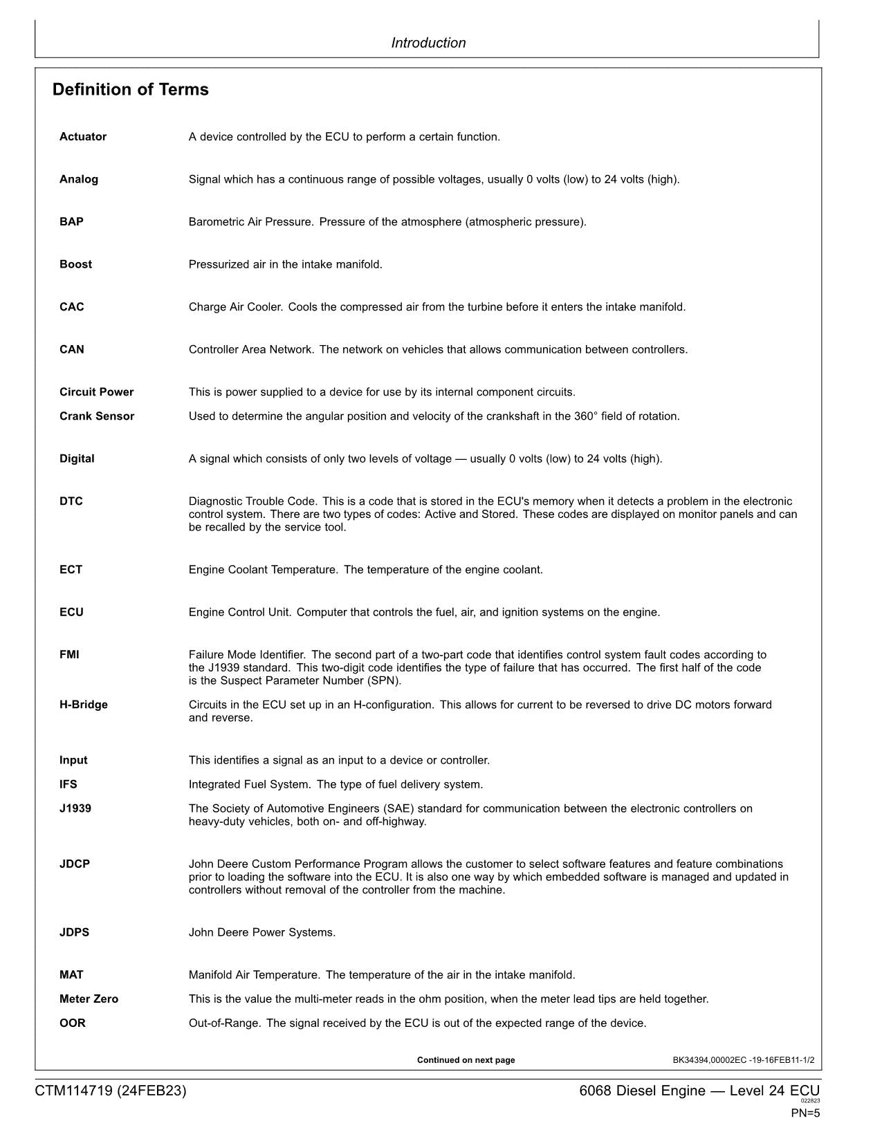 John Deere 6068 6.8L Engine Level 24 ECU REPAIR SERVICE MANUAL CTM114719