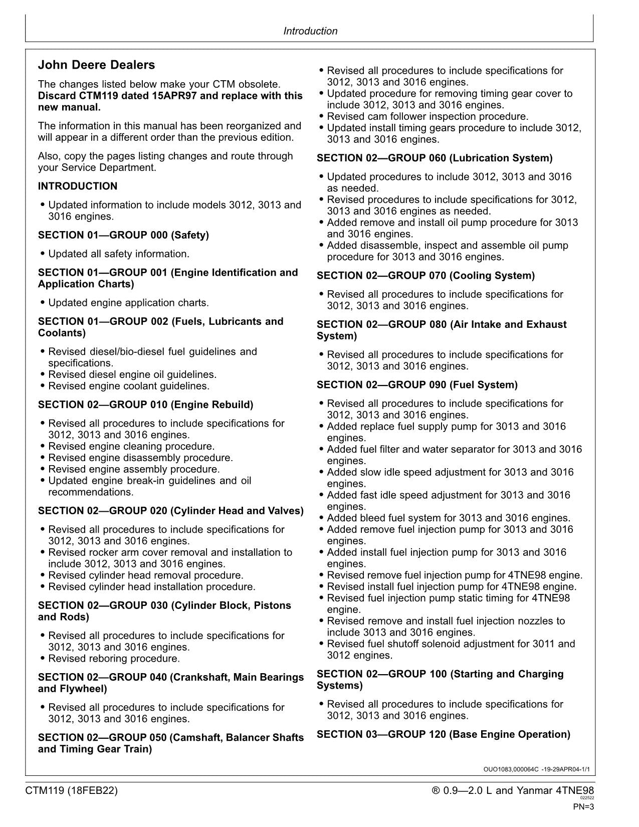 John Deere Yanmar 3009 3011 3012 0.9 1.1 1.2 1.3 1.5 1.6 L Engine Service manual