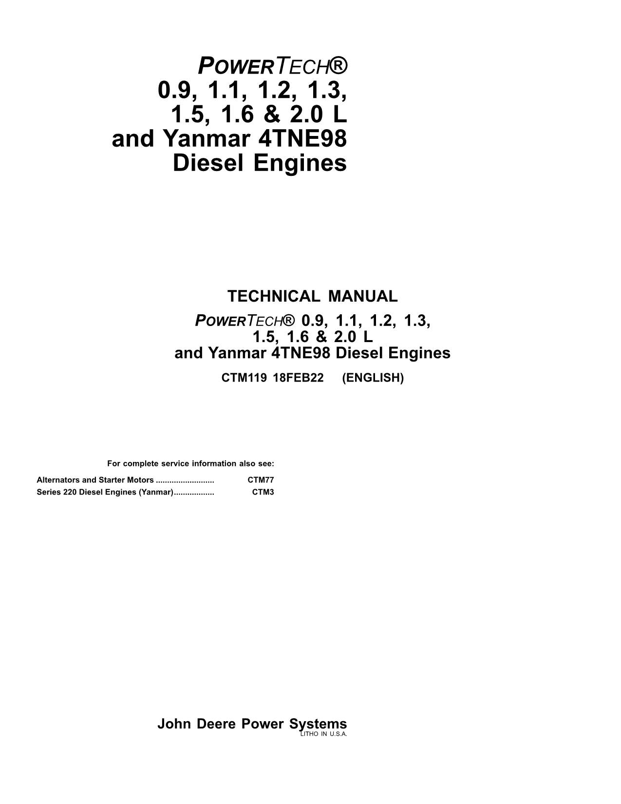 John Deere Yanmar 3009 3011 3012 0.9 1.1 1.2 1.3 1.5 1.6 L Engine Service manual