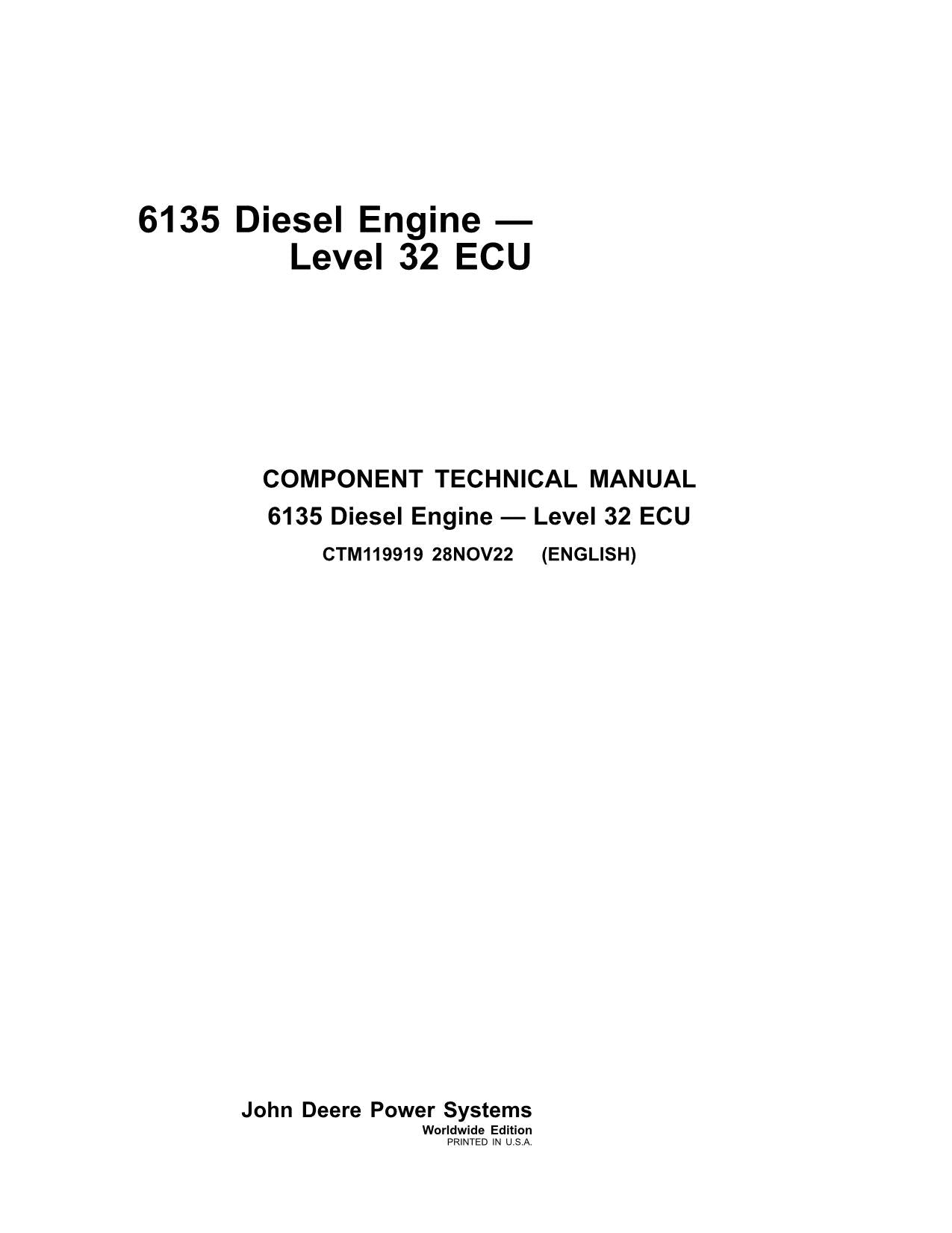John Deere 6135 13.5L Engine Level 32 ECU REPAIR SERVICE MANUAL CTM119919