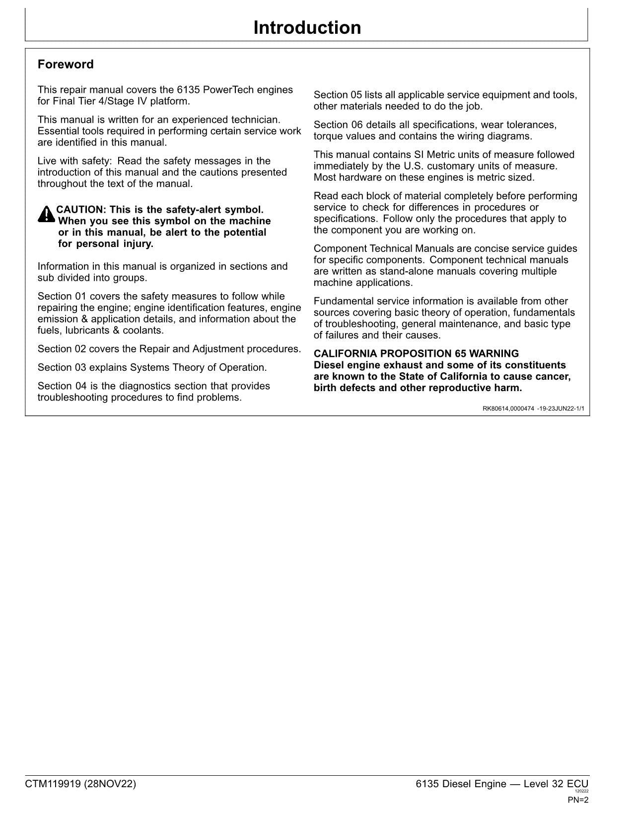 John Deere 6135 13.5L Engine Level 32 ECU REPAIR SERVICE MANUAL CTM119919