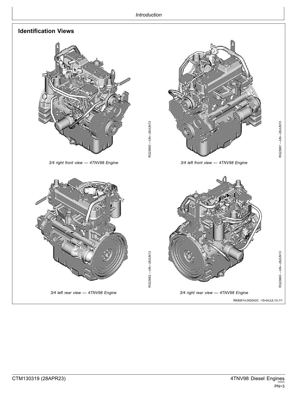 John Deere Yanmar 4TNV98 4TNV98T Engine REPAIR SERVICE MANUAL CTM130319