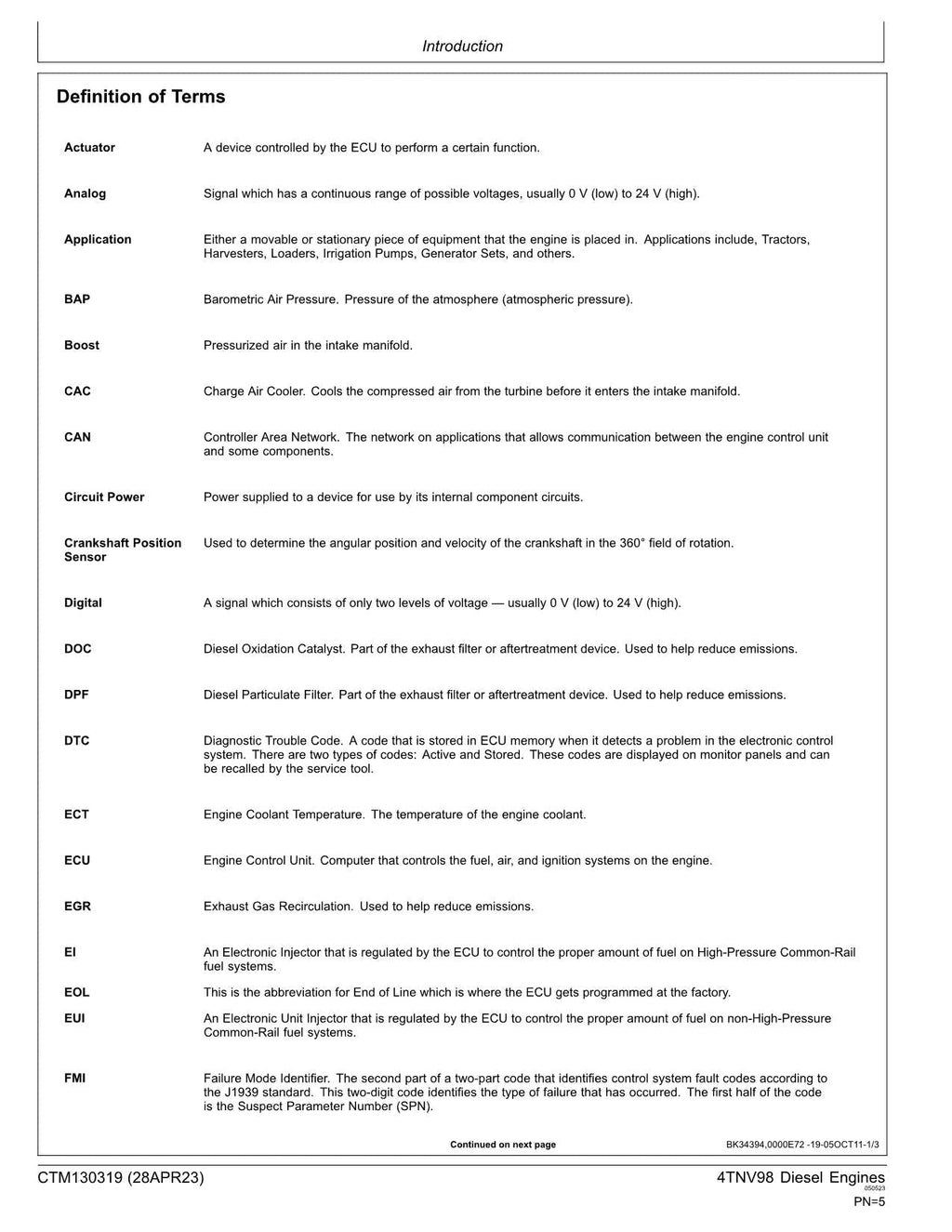 John Deere Yanmar 4TNV98 4TNV98T Engine REPAIR SERVICE MANUAL CTM130319