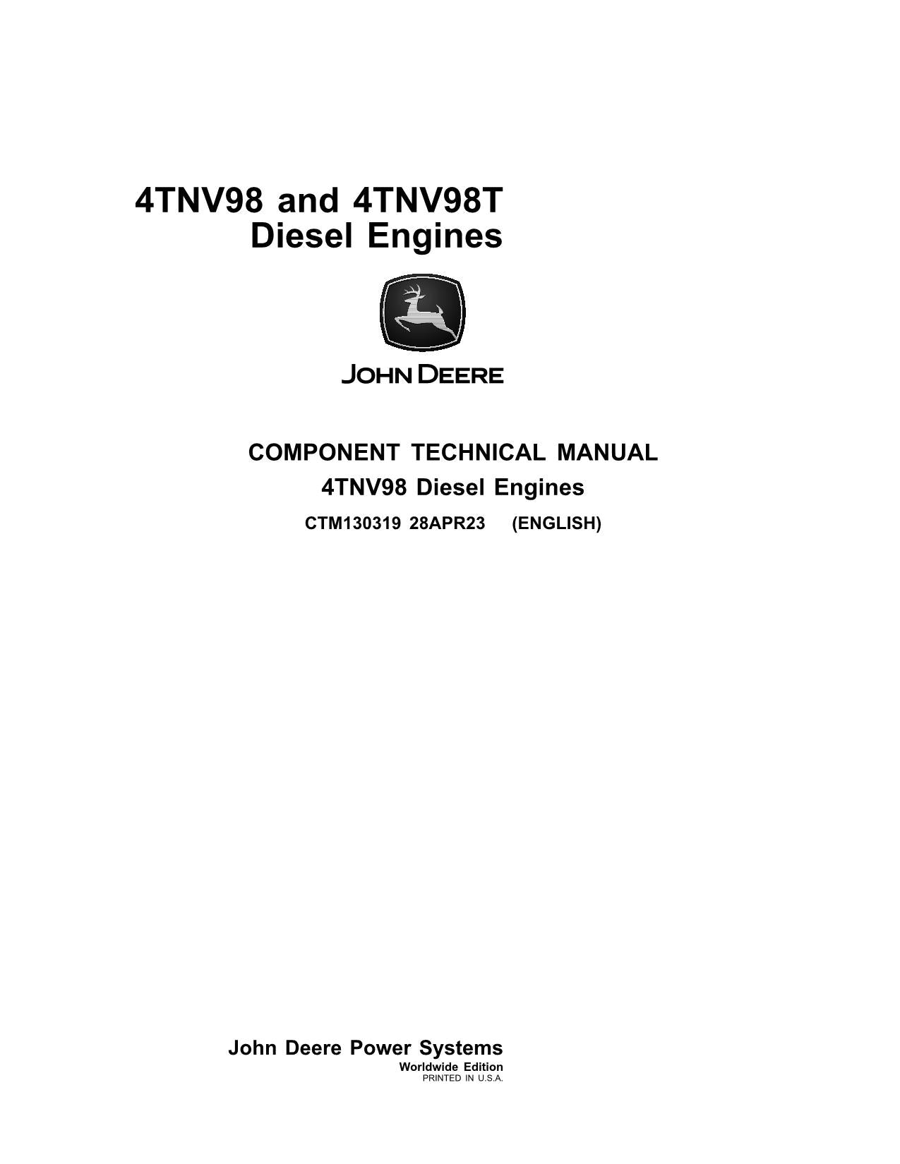 John Deere Yanmar 4TNV98 4TNV98T Engine REPAIR SERVICE MANUAL CTM130319