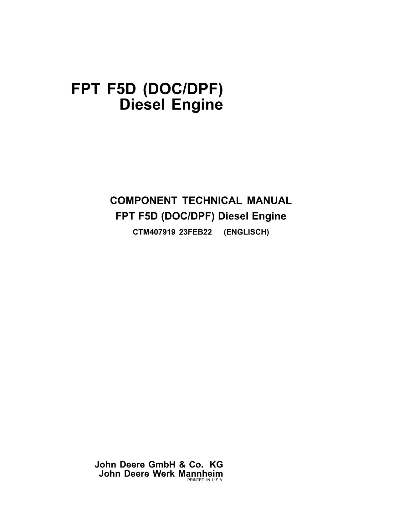 John Deere 5075 5090 5105 FPT F5D DOC DPF Engine REPAIR SERVICE MANUAL CTM407919