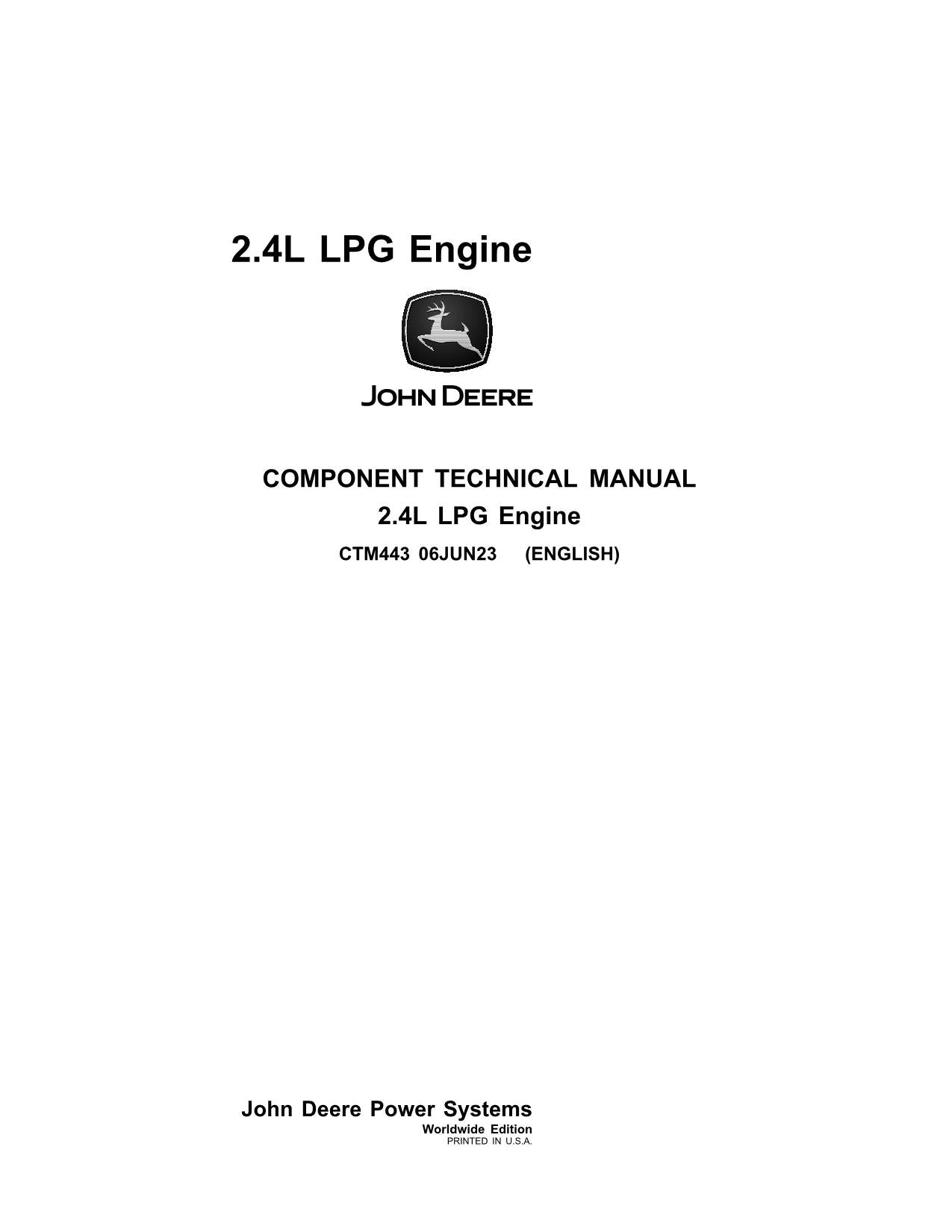 John Deere 4024 2.4L GLP Motor REPARACIÓN SERVICIO MANUAL TÉCNICO CTM443