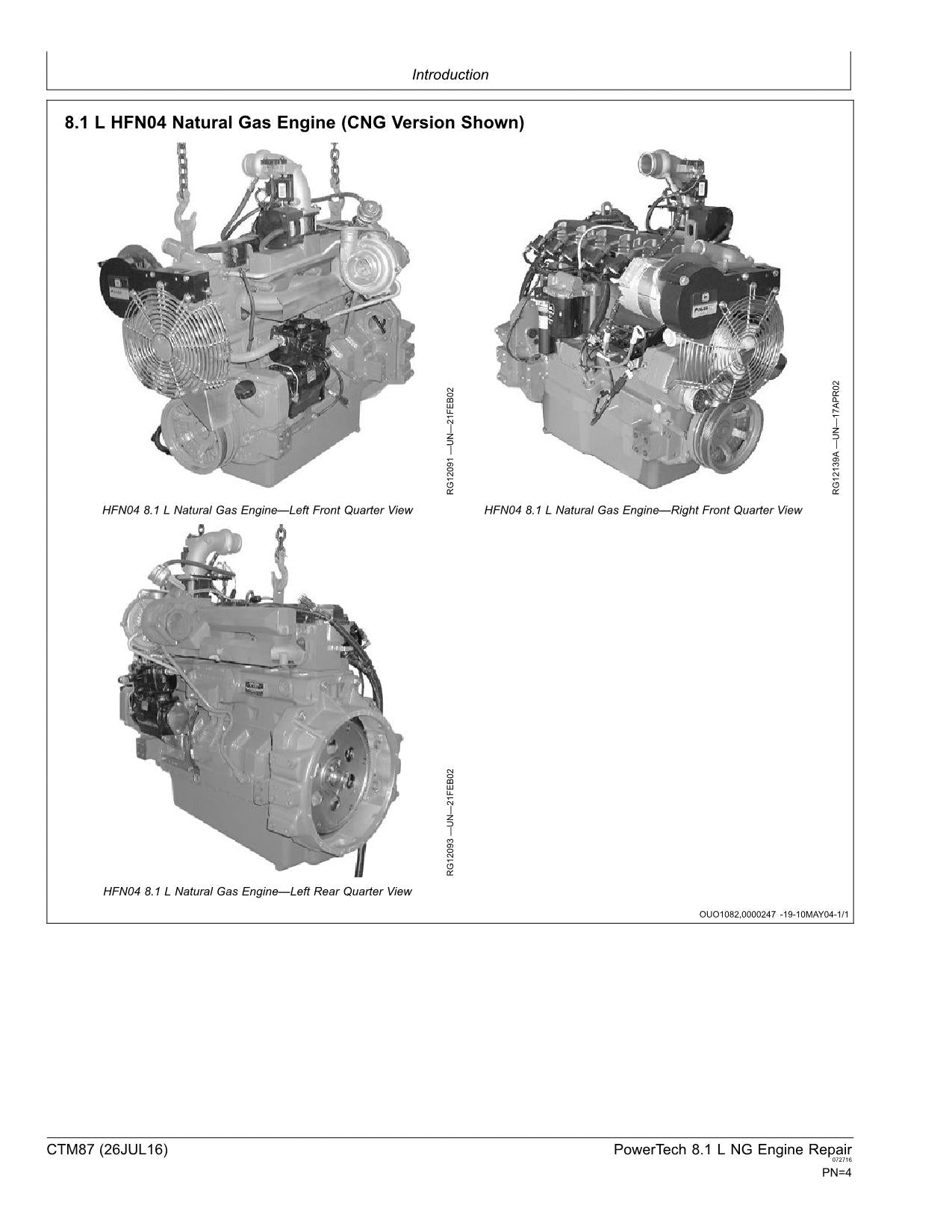 John Deere PowerTech 8.1 L 6081 NG Engine REPAIR SERVICE TECHNICAL MANUAL CTM87