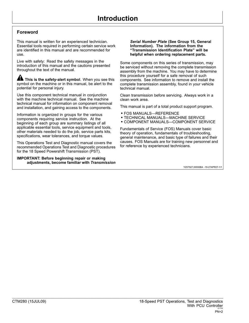 MANUAL DE DIAGNÓSTICO DE PRUEBA DE OPERACIONES DE TRANSMISIÓN JOHN DEERE 9220 9320 9420 9520