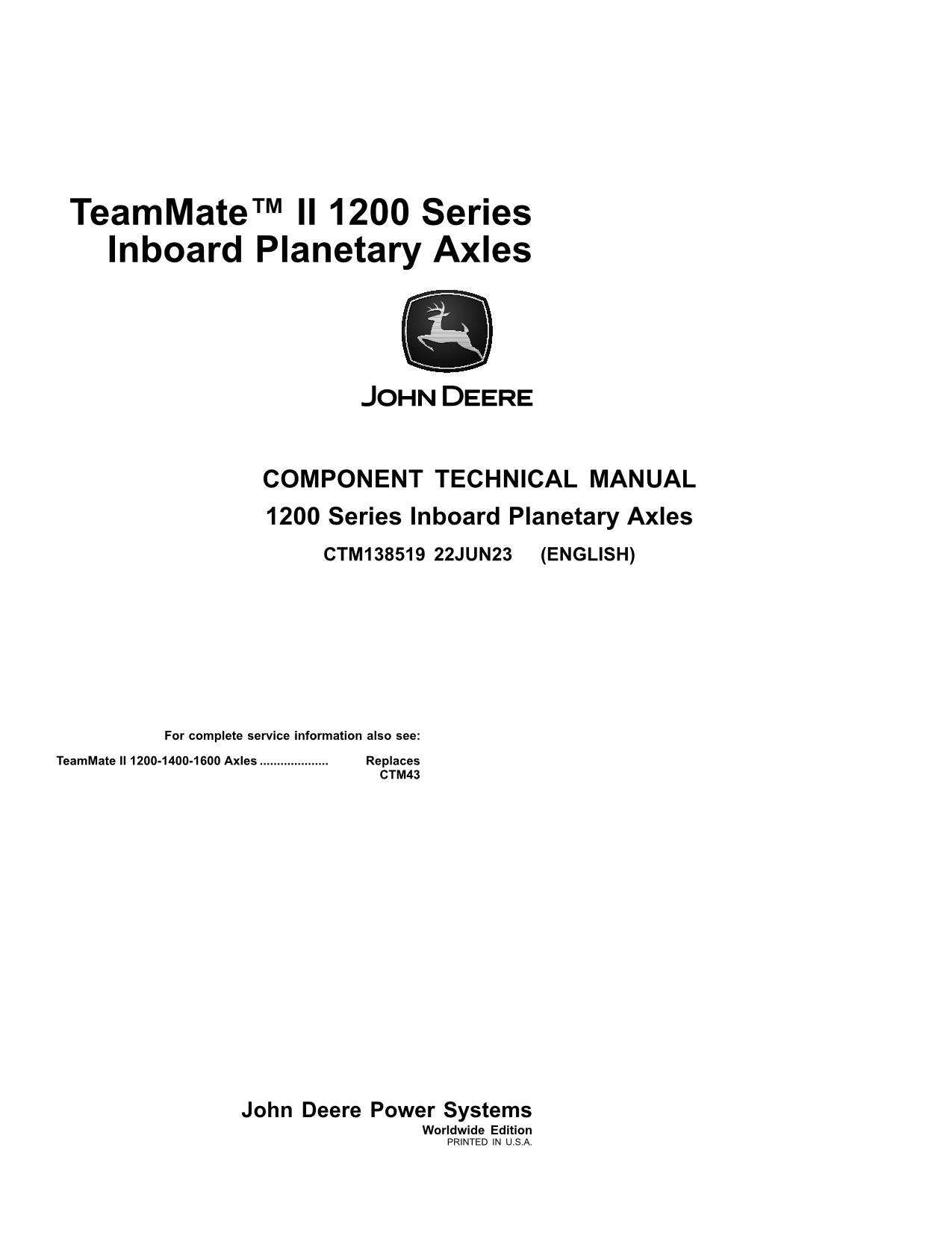 MANUAL DE SERVICIO Y REPARACIÓN DEL EJE PLANETARIO INTERIOR DE LA SERIE 1200 DE JOHN DEERE CTM138519