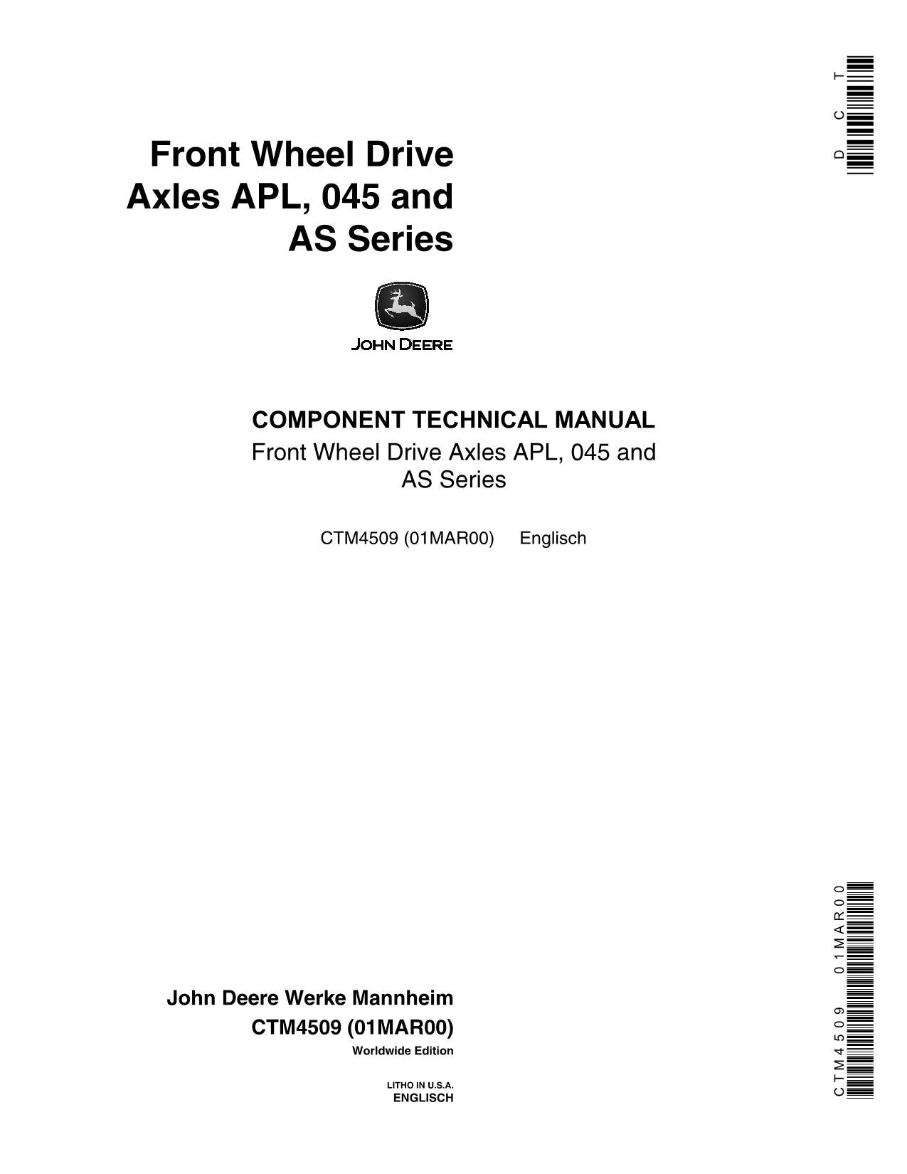 JOHN DEERE 6400L 6506 6600 6900 6510 661 6810 6910 DRIVE AXLE SERVICE MANUAL